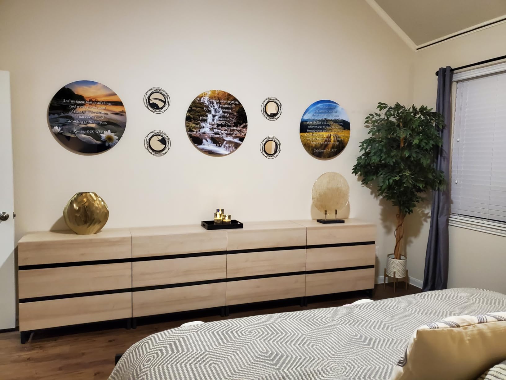3 Set Round Mirrors for Wall Decor Living Room Bedroom Bathroom Dining Room Metal Circle Mirror Set Boho Decorative Sunburst Wall Art Accent Entryway - Gold 11 in customer photo 1