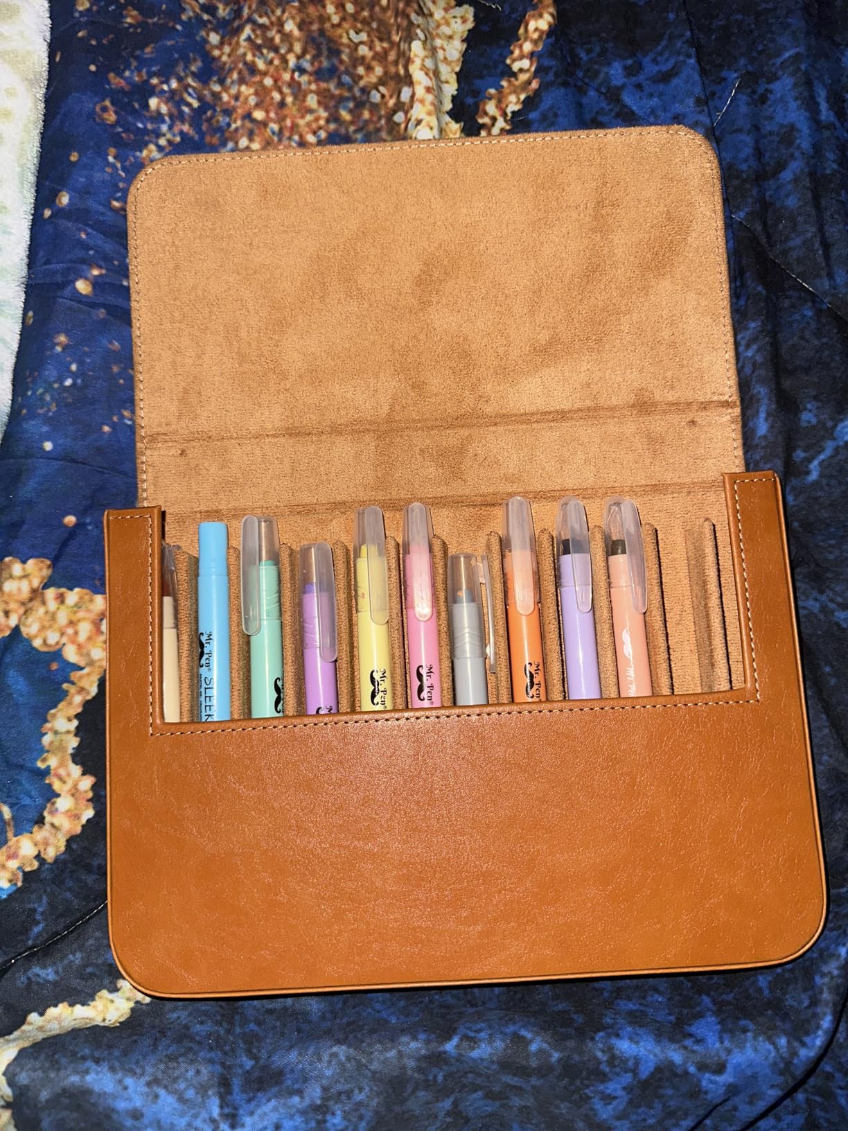 Leather Triple Pen Case Pencil Pouch Holder for Three Fountain Ballpoint Rollerball Pens and Pencils Gift Choice for Man/Woman/Office (brown) customer photo 1