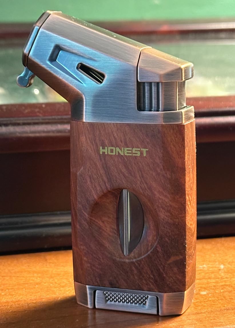 Butane Torch Lighter with V Cutter, Windproof Jet Flame Lighter Torch Refill, Adjustable Refillable Butane Lighter Gifts for Men, with Fuel Window, Fuel not Include customer photo 2