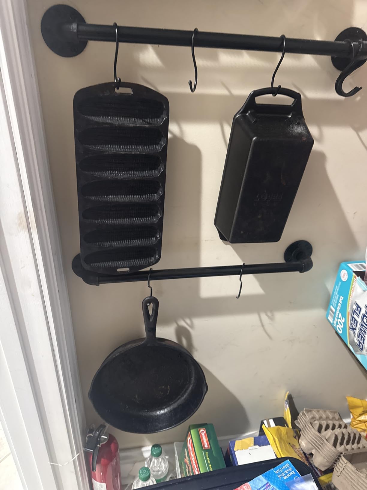Industrail Pipe Pot Pan Rack, Wall mount Pot hangers Pan Haniging Rail Lid Hnager for kitchen with S Hooks (39