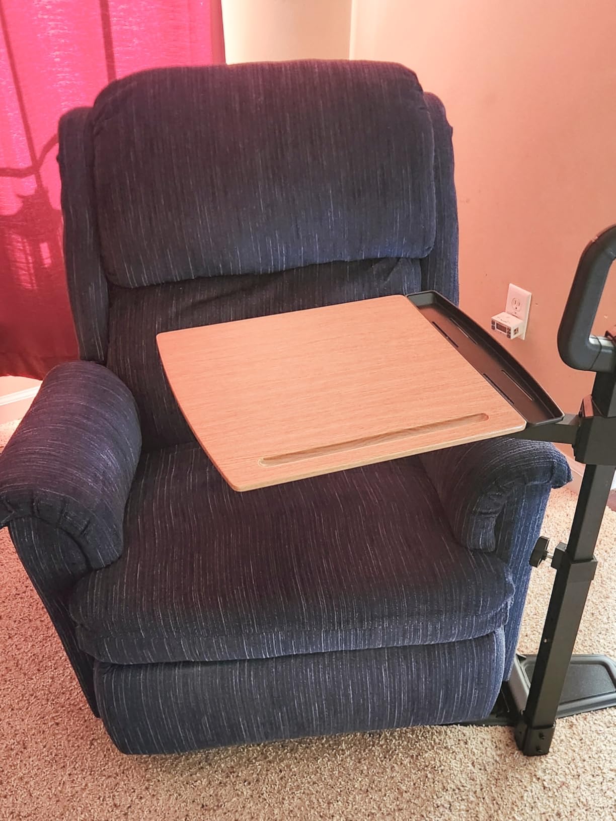 PELEGON Tray Table, 360° Swivel Table for Recliner, Adjustable Height with X-Large Table for Eating and Laptop, TV Trays for Couches & Chairs with Ergonomic Stand Assist Safety Handle for Elderly customer photo 2