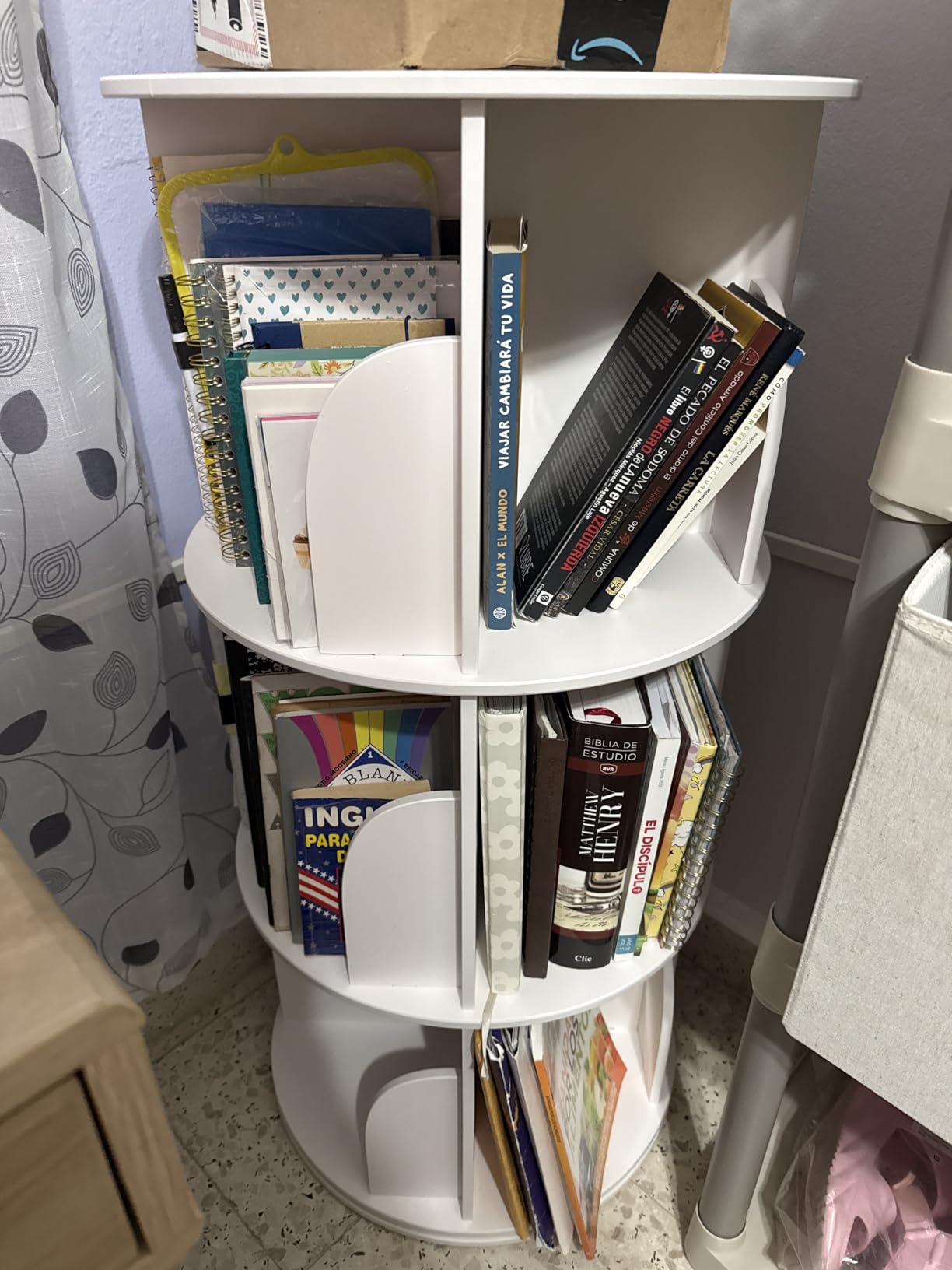 SpaceAid 4 Tier Rotating Bookshelf Tower, Spinning Bookcase Lazy Susan, Revolving 360 Book Shelf Storage Round Carousel, Vertical Rotate Turning Spiral Corner Organizer, White customer photo 2