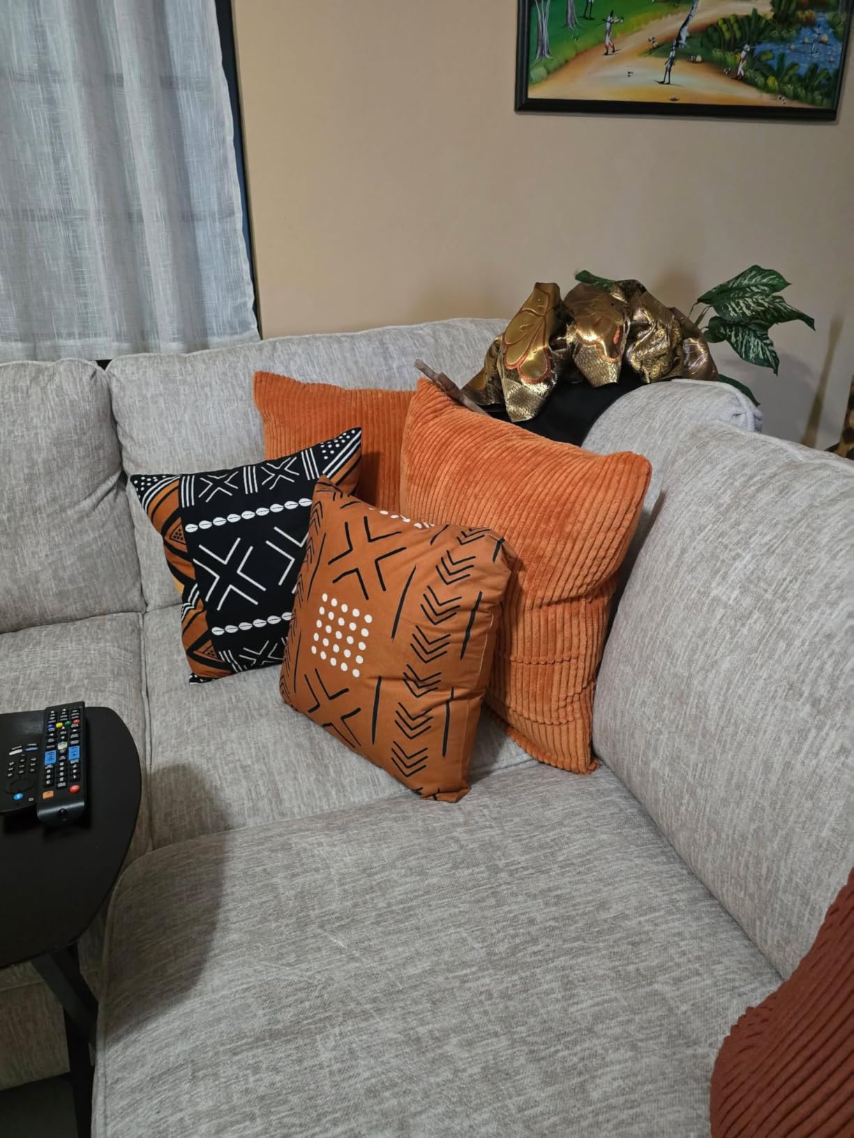 Topfinel Decorative Throw Pillow Covers Cushion Cases, Set of 4 Soft Velvet Modern Double-Sided Designs, Mix and Match for Boho Farmhouse Fall Home Decor (18x18 inch, Orange/Teal) customer photo 2