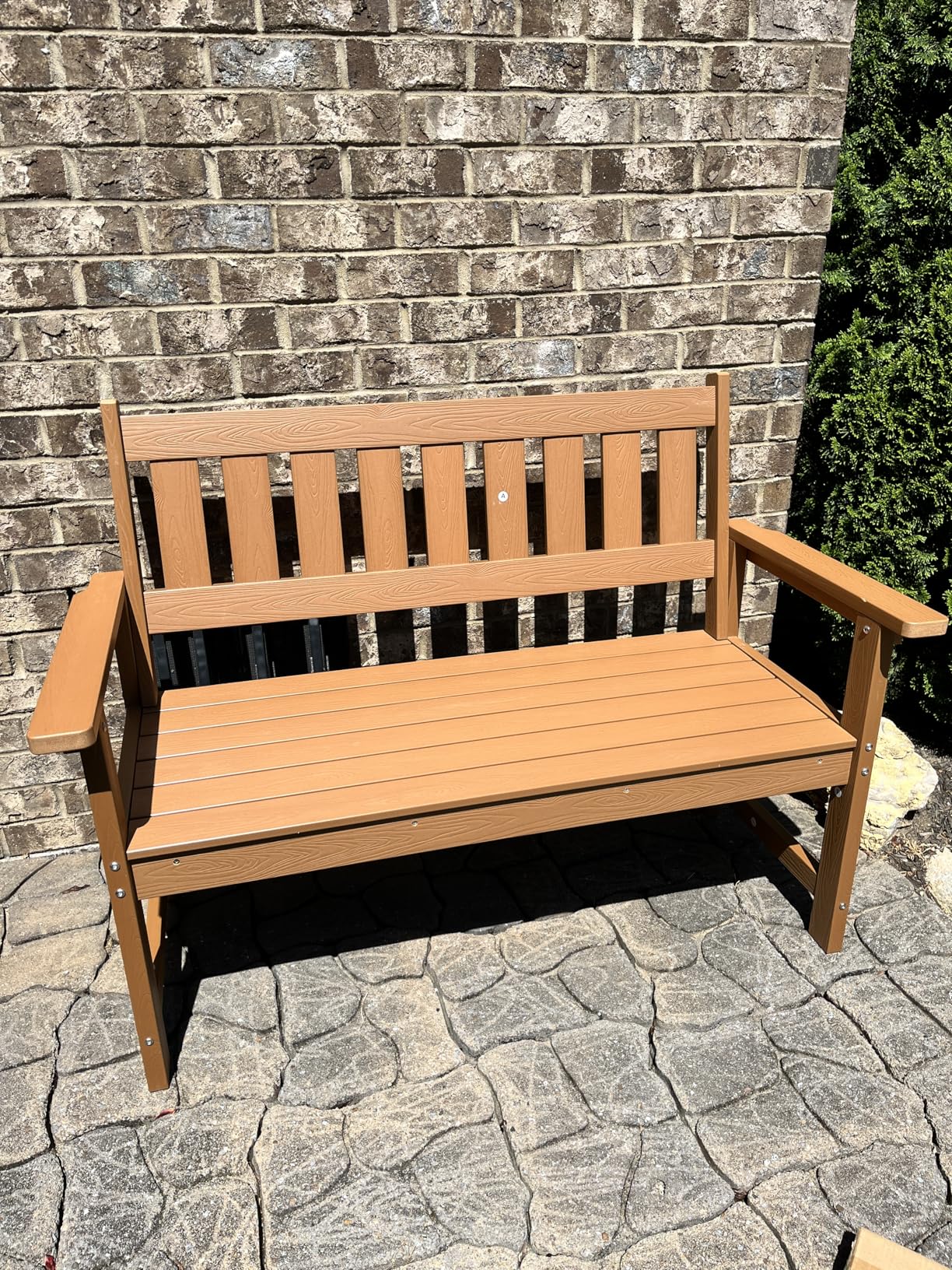 LUE BONA Outdoor Bench, 2-Person HDPS Garden Bench, Outdoor Benches Weatherproof, All-Weather Fade/Rot Resistant Patio Bench for Park, Front Porch, Backyard (Black) customer photo 1