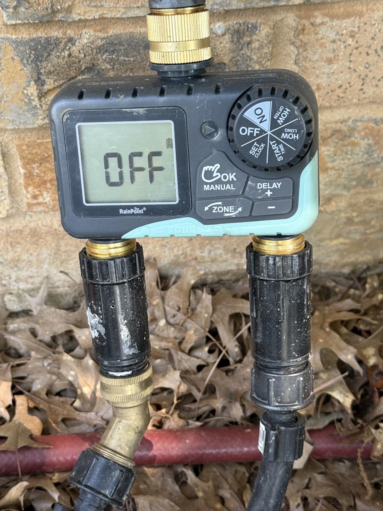 RAINPOINT 2 Zone Sprinkler Timer with Brass Inlet and Outlet - Water Timer for Garden Hose with Rain Delay/Manual Watering/Automatic Irrigation Controller System for Yard Lawn Garden customer photo 1