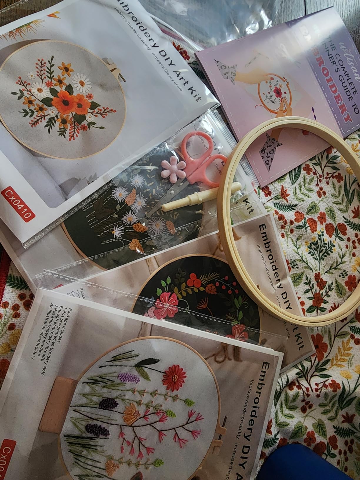 4 Pack Embroidery kit for Beginners Adults DIY Starter Kit, Cross Stitch Kits with Flower Stamped Patterns, Embroidery Hoop, Tools,Colorful Threads,Step by Step Instructions,Hand Craft Lover Gift customer photo 1