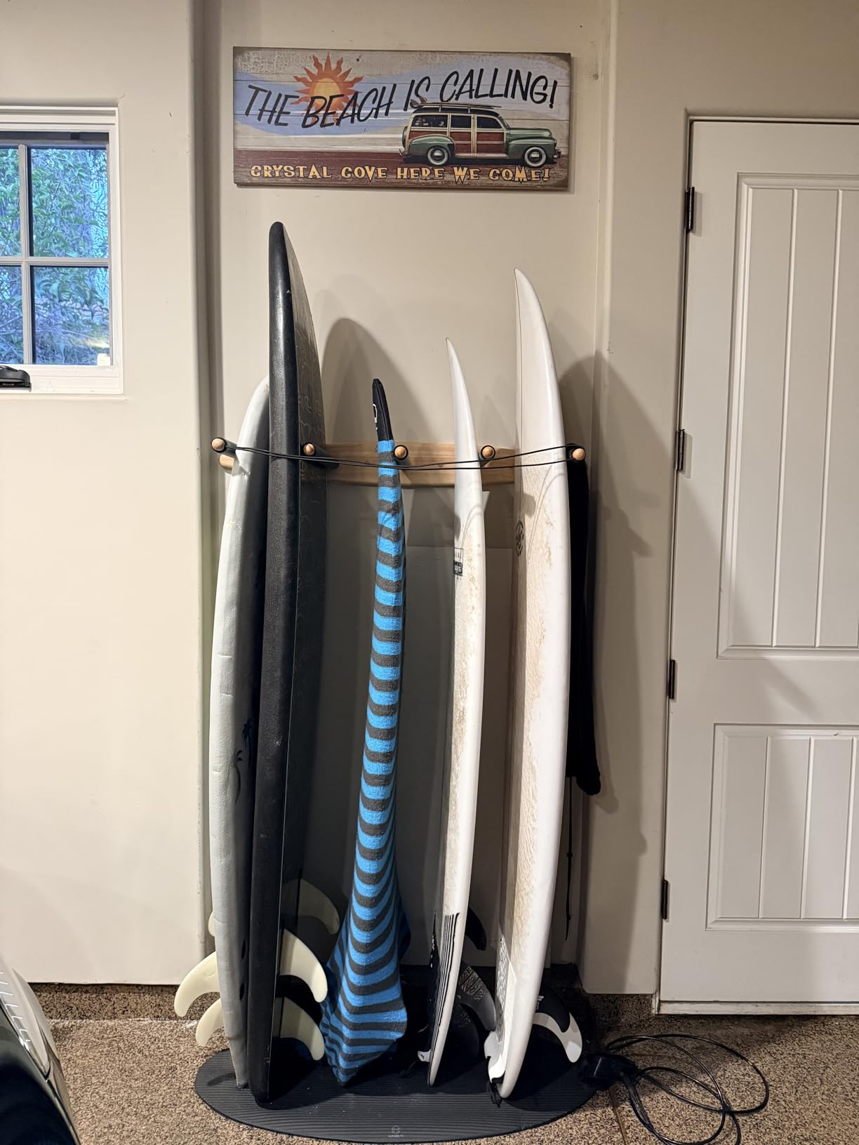 Hang 11 Vertical Surfboard Rack - Surf Racks for Wall, Sustainable Hardwood Surf Board Holder with Rubber Mat, Surfboard Wall Mount, Paddle Board & SUP Garage Storage (6 arms / 5-6 boards) customer photo 1