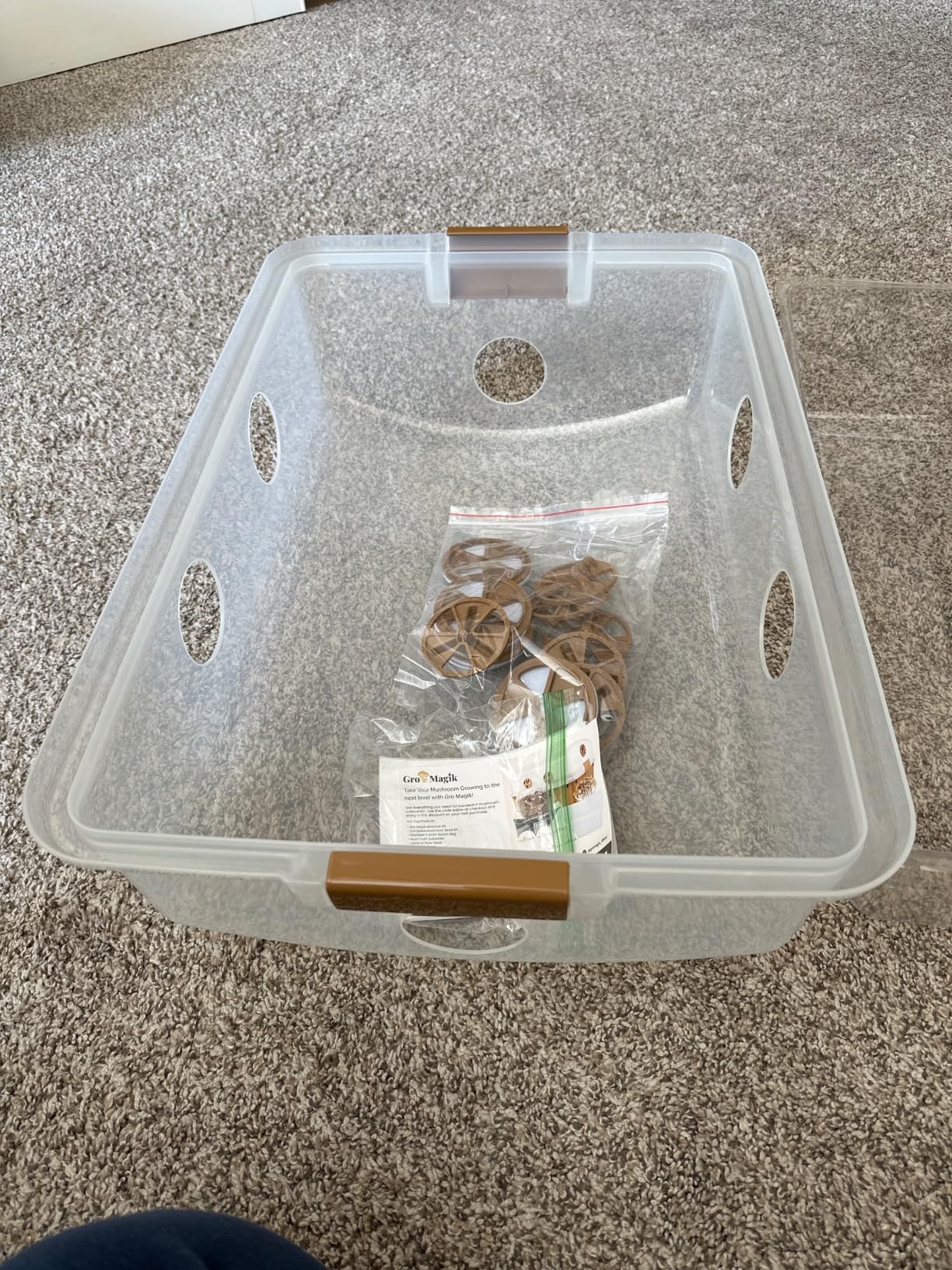 Premium Mushroom Monotub Grow Kit [XLarge, 68Q] Portable and Compact Fruiting Chamber with Plugs, Filters and Adjustable Air Vents, 22.8 x 15.7