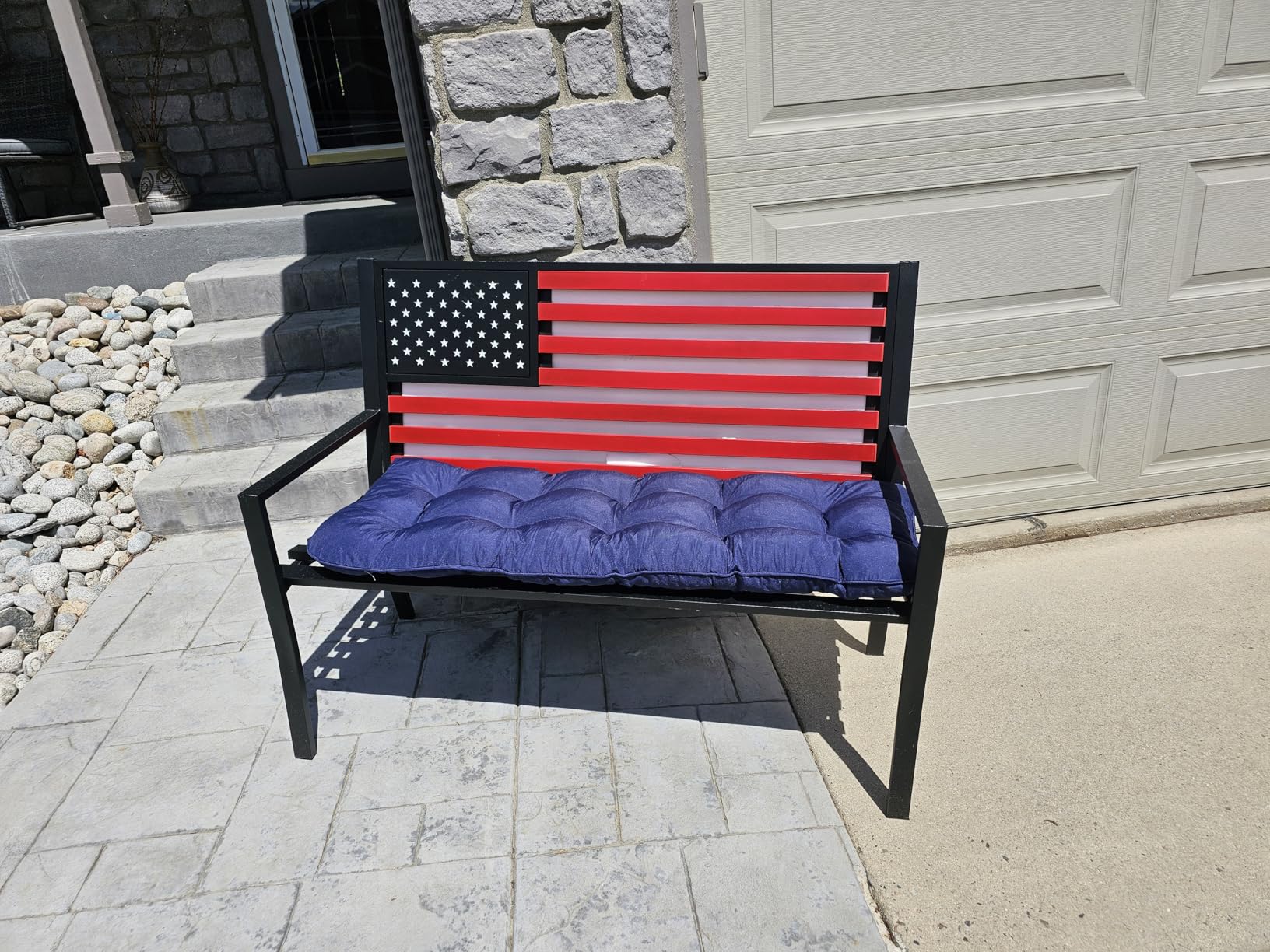 Best Choice Products Outdoor Bench 2-Person Steel Indoor/Outdoor Bench for Garden, Patio, Porch, Entryway w/American Flag, 790lb Capacity - Black customer photo 1