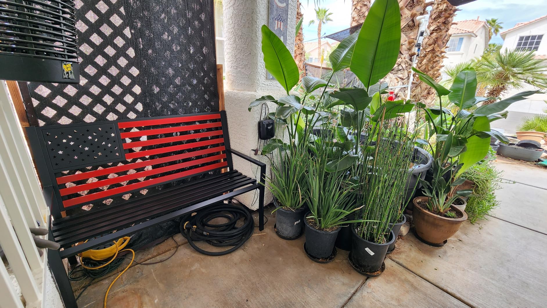 Best Choice Products Outdoor Bench 2-Person Steel Indoor/Outdoor Bench for Garden, Patio, Porch, Entryway w/American Flag, 790lb Capacity - Black customer photo 2