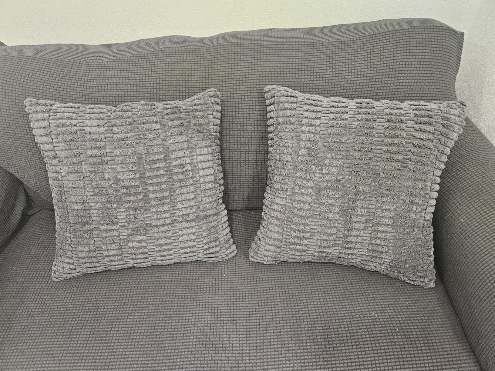 Aegero Pack of 2 Corduroy Decorative Throw Pillow Covers 18x18 Inch Soft Striped Pillow Covers Modern Farmhouse Home Decor for Sofa Living Room Couch Bed(Cream White) customer photo 1