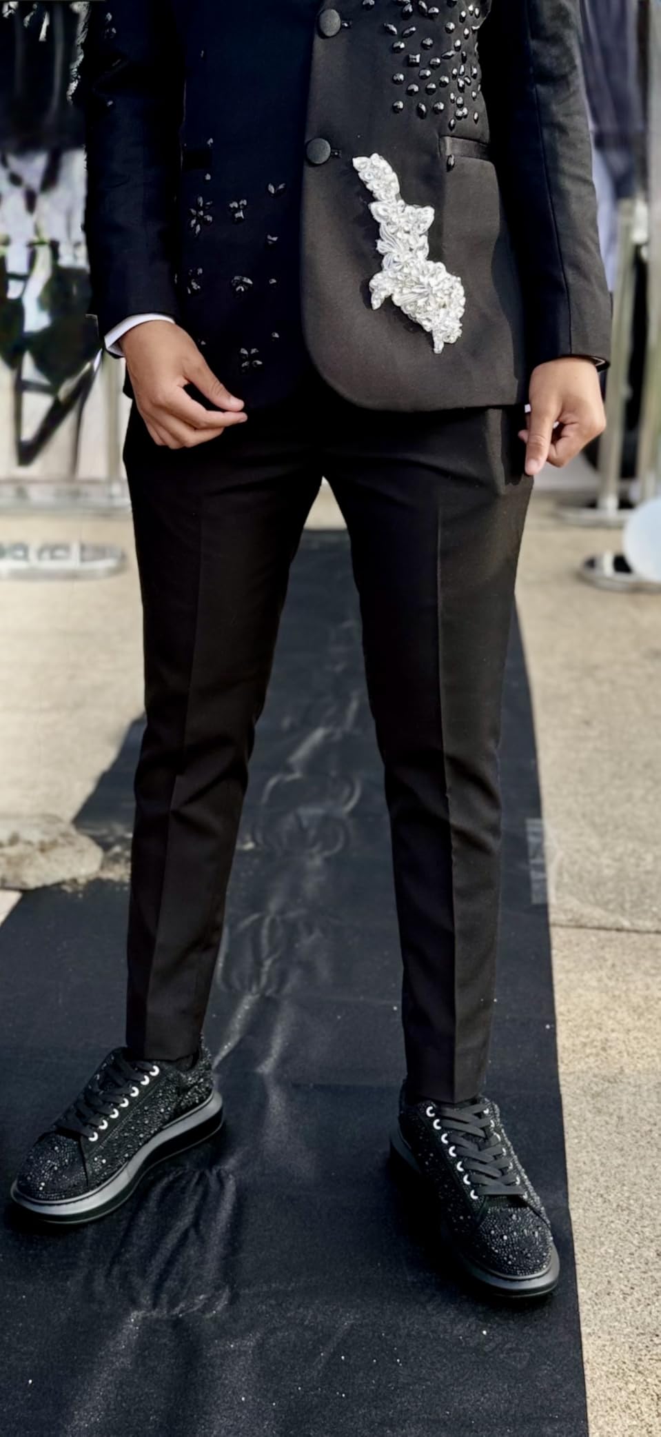 Luxury Men's 2 Piece Suit Slim Fit Solid 2 Button Beads Crystal Party Wedding Tuxedo Suits Blazer Jacket Pants Set customer photo 1