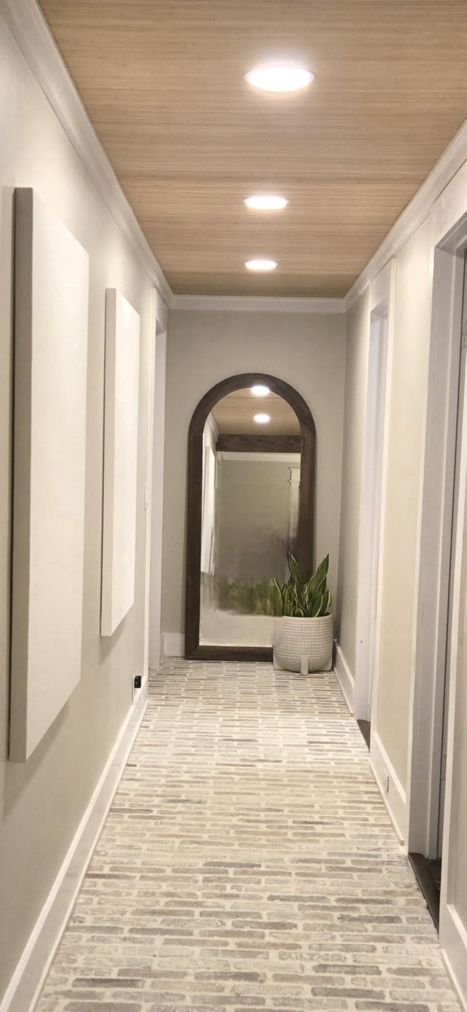 ZHUNFA Arched Full Length Mirror with Solid Wood Frame, 71x32 Farmhouse Wall Mounted Floor Mirror with Stand, Vertical Hanging, Leaning Standing for Bedroom, Living Room, Brown customer photo 1