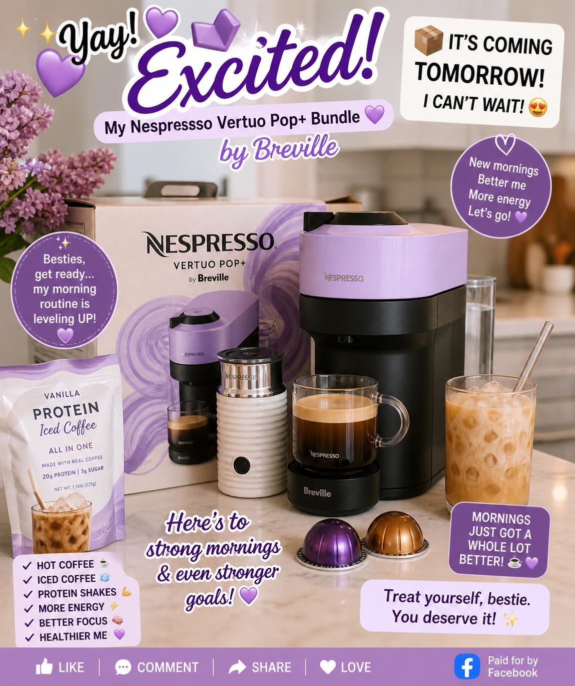 Vertuo Pop+ Coffee and Espresso Maker by Breville with Milk Frother, Coconut White customer photo 1