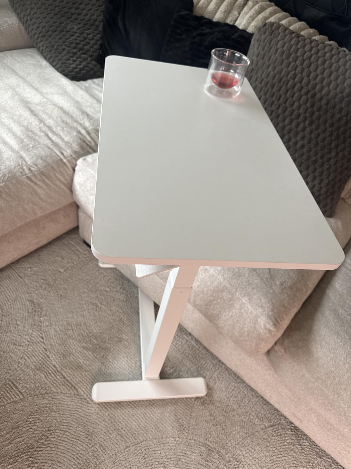 Sweetcrispy Overbed Bedside Table with Wheels, Adjustable Hospital & Home Use Bed Table, Rolling Laptop Table, Mobile Standing Desk, White customer photo 2