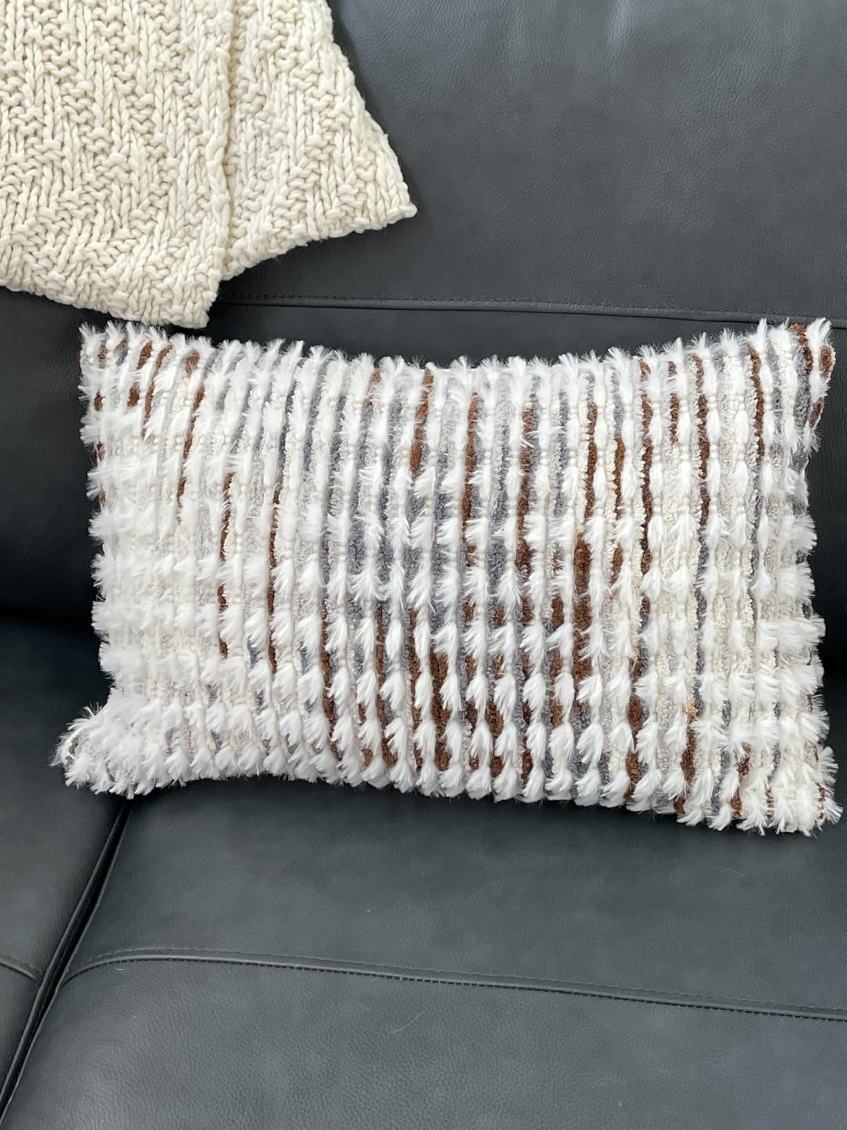 Aeckself Boho Chenille Tufted Pillow Cover 12 x 20 Inch, Rectangle Decorative Lumbar Throw Pillow Cover Neutral Pillowcase for Couch Bedroom Living Room, Orange White customer photo 2