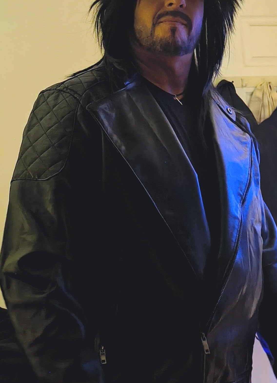 Men's Leather Jackets, Faux Bomber Jacket for Men Motorcycle Lapel Asymmetric Zip-Up Slim Fit Biker Coat customer photo 2