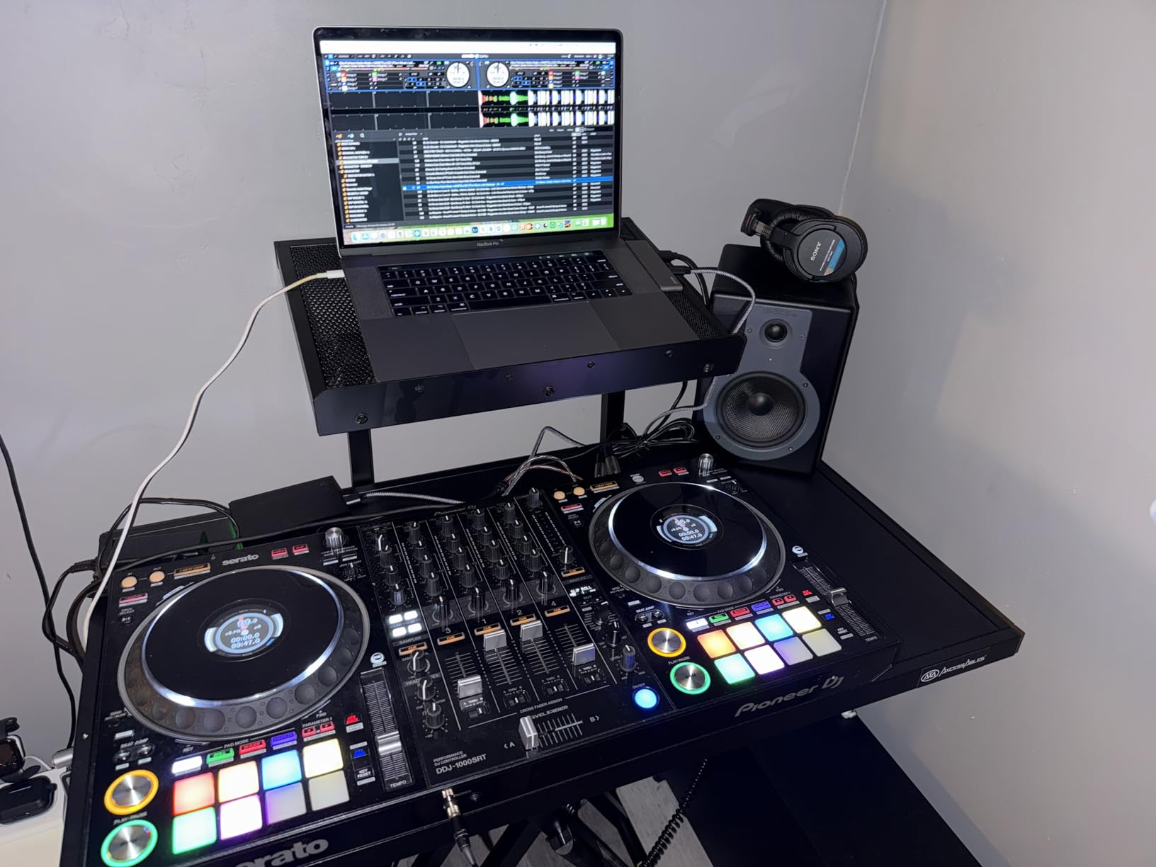 AxcessAbles Portable Two-Tier DJ Table Stand | Two Tier Piano Keyboard Stand for Sheet Music and Tablet | DJ Laptop and Controller Stand | Music Production Workstation | Booth Stand customer photo 2