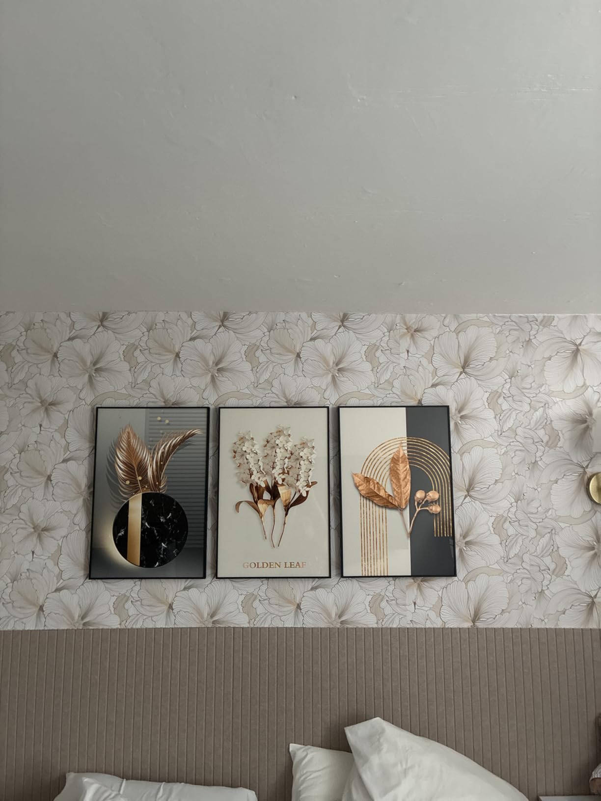 Framed Modern Luxury Gold Wall Art, Set of 3 Piece Contemporary Paintings Artwork for Walls, Golden Prints Pictures with Gold Frame, Wall Decor for Living Room, Hallway, Bedroom, Office 16x24 Inch customer photo 2
