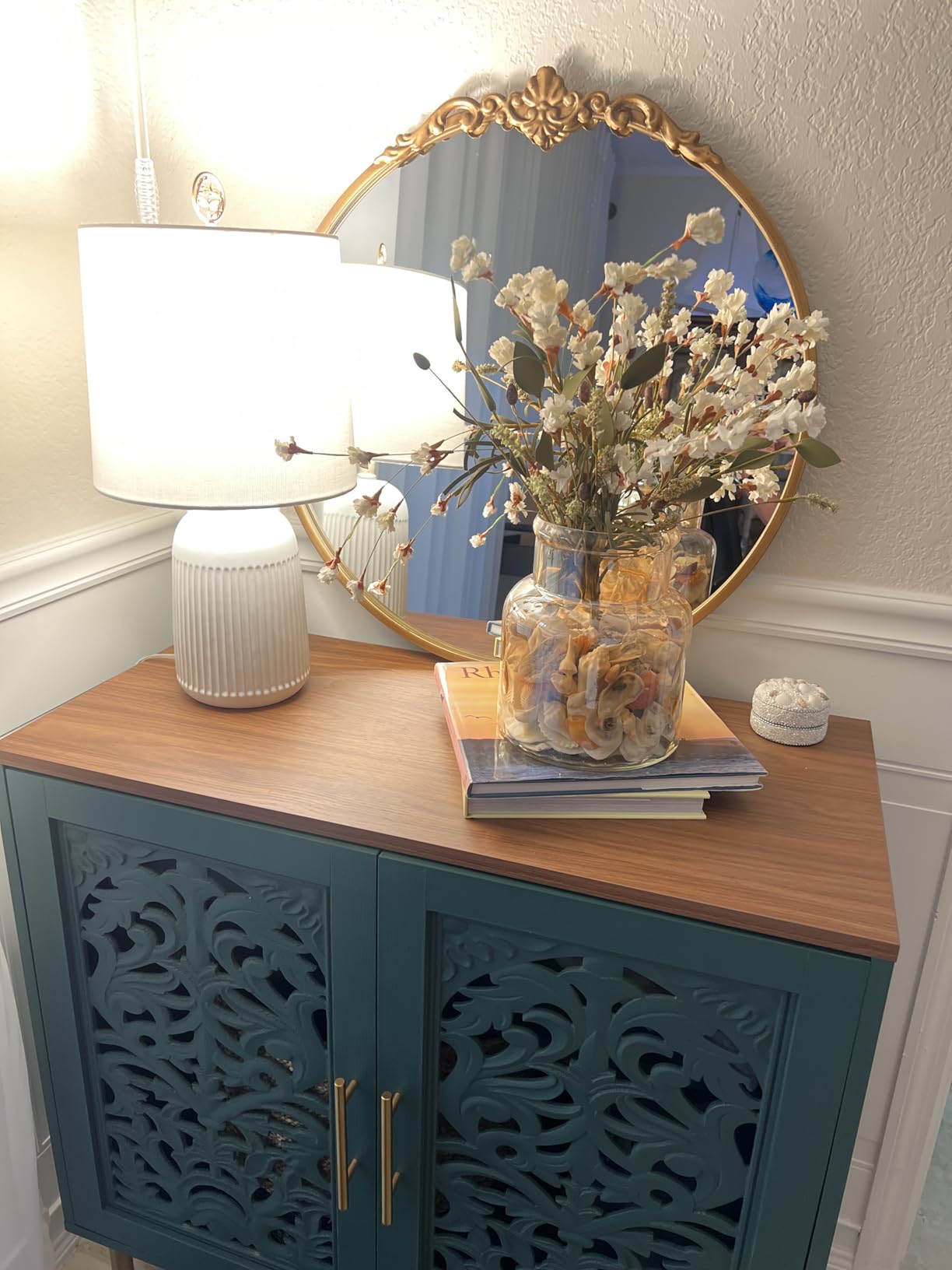 ARTPOWER Accent Cabinet with 2 Doors, Vintage Hollow Carving Buffet Cabinet, Sideboards and Buffets with Storage, Credenza for Living Room, Kitchen, Dining Room, Entryway, Hallway, Walnut customer photo 2