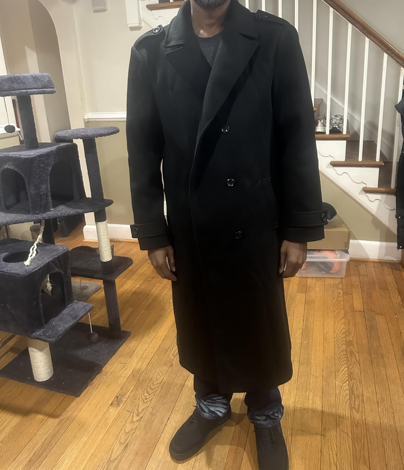 Mens Double Breasted Trench Coat Notched Lapel Long Peacoat Classic Casual Winter Overcoat customer photo 2
