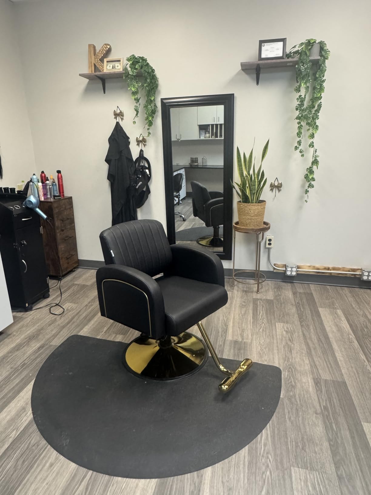 Baasha Professional Brown & Gold Salon Chair, Luxury Hydraulic Styling Chair with Soft PU Leather, High-Density Foam Cushion, 360° Swivel, Stainless Steel Frame, Ergonomic Design, 330 lbs Capacity customer photo 1