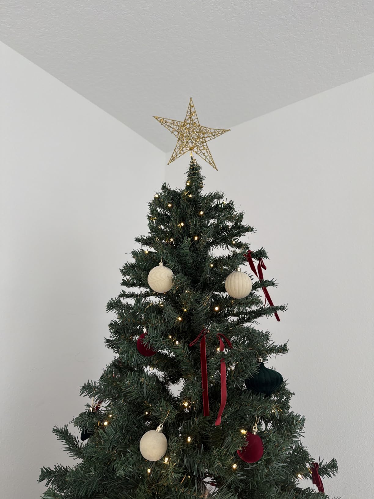 Christmas Tree Toppers Xmas Glitter Silver Hollow Star Treetop Topper for Christmas Tree Decoration customer photo 1