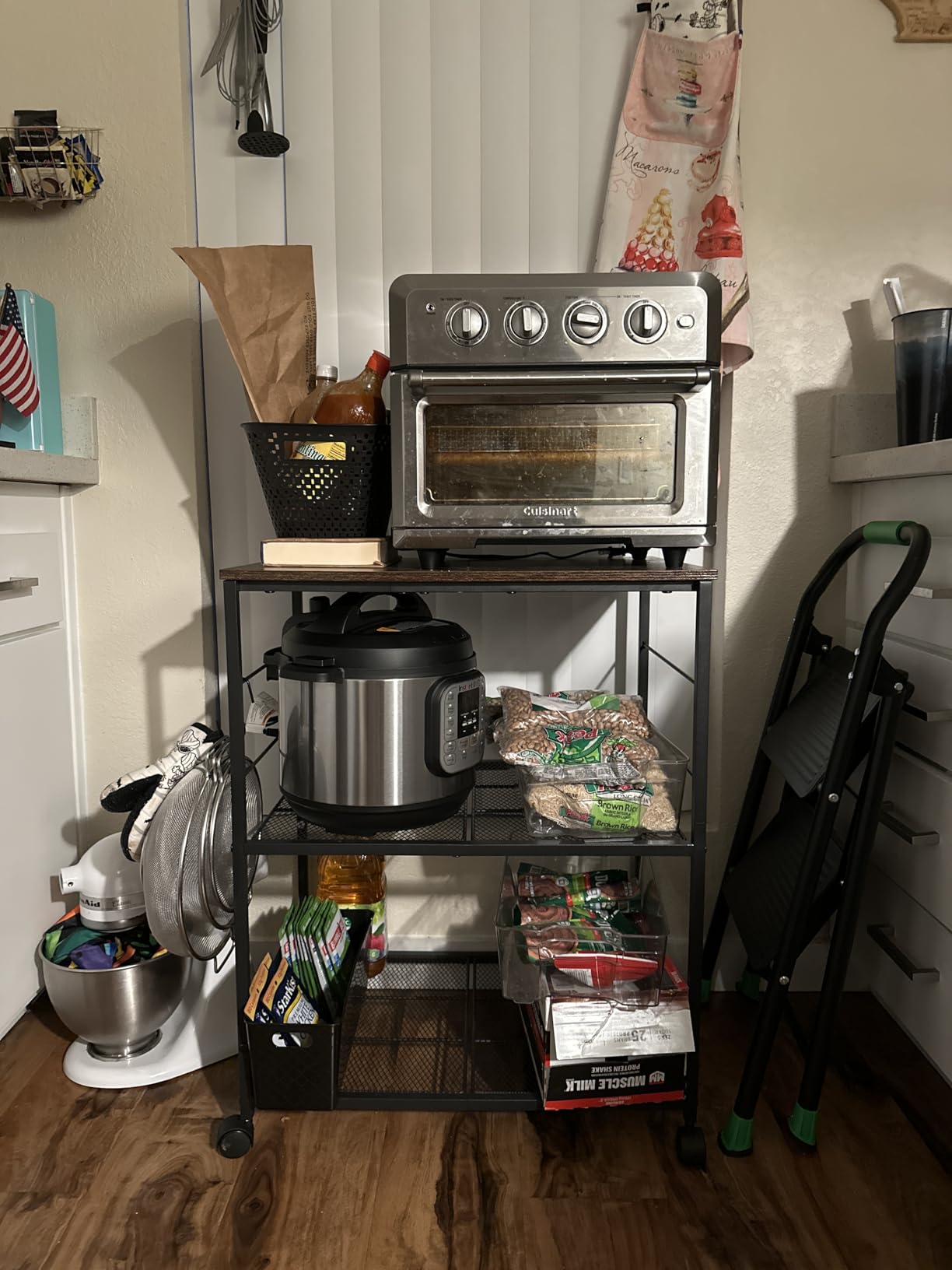 ThreeHio Rolling Kitchen Microwave Cart, 3 Tier Microwave Table Stand with Storage, Kitchen Utility Cart on Lockable Wheels, Small Coffee Cart customer photo 1