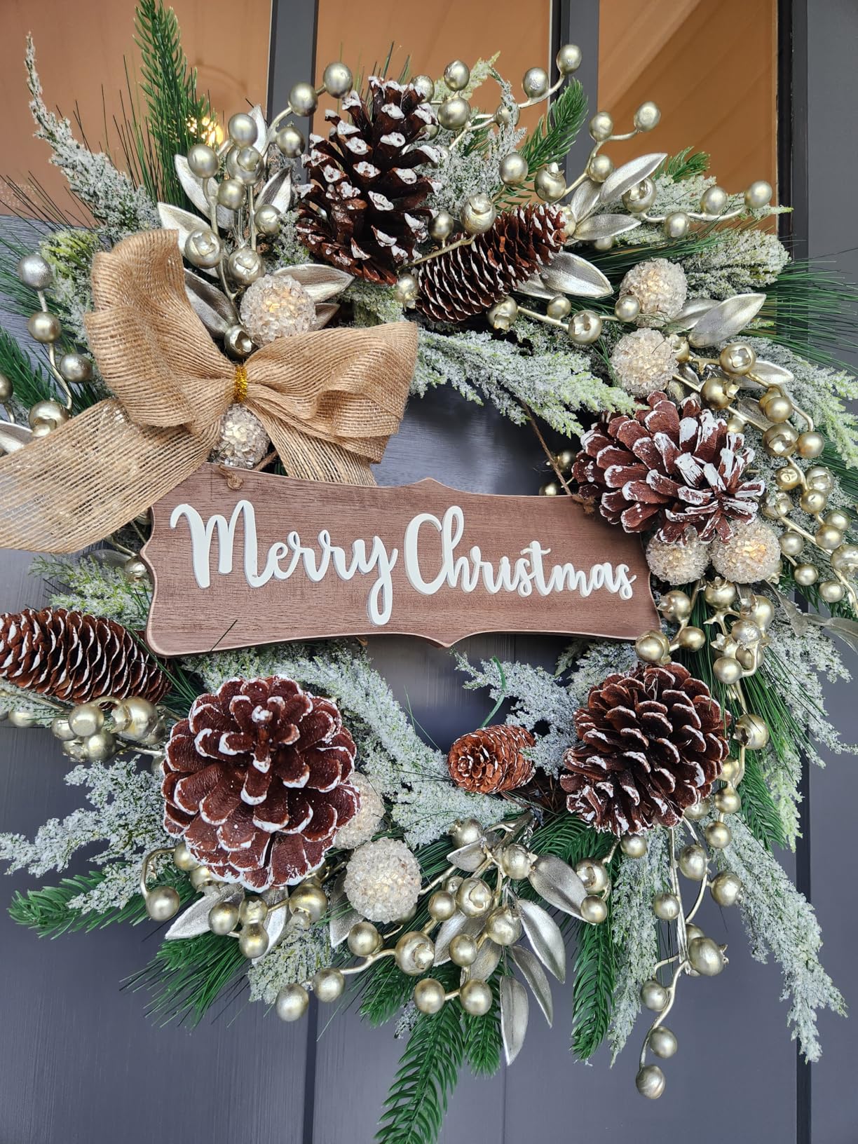 Idyllic 24 Inch Christmas Wreath with Pine Needles, Berries, Pine Cones, Ribbons - Artificial Xmas Decoration for Indoor/Outdoor Use customer photo 1