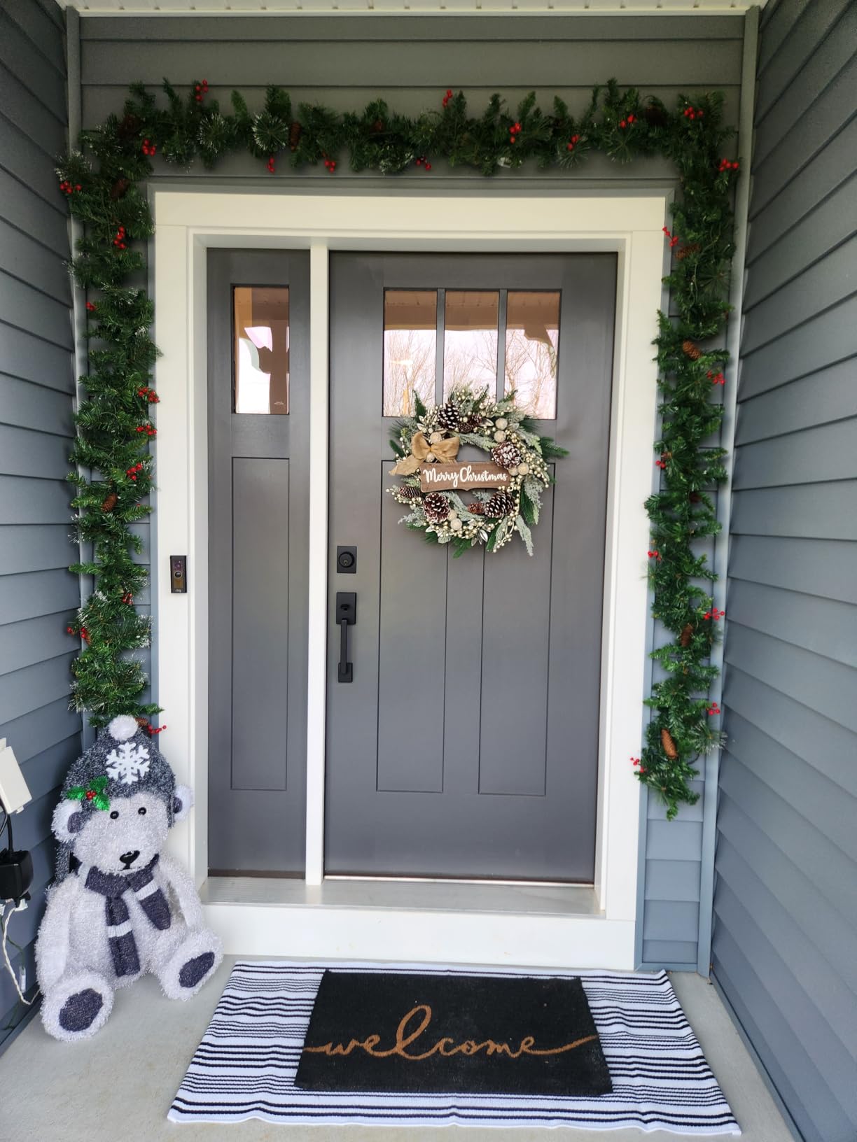 Idyllic 24 Inch Christmas Wreath with Pine Needles, Berries, Pine Cones, Ribbons - Artificial Xmas Decoration for Indoor/Outdoor Use customer photo 2