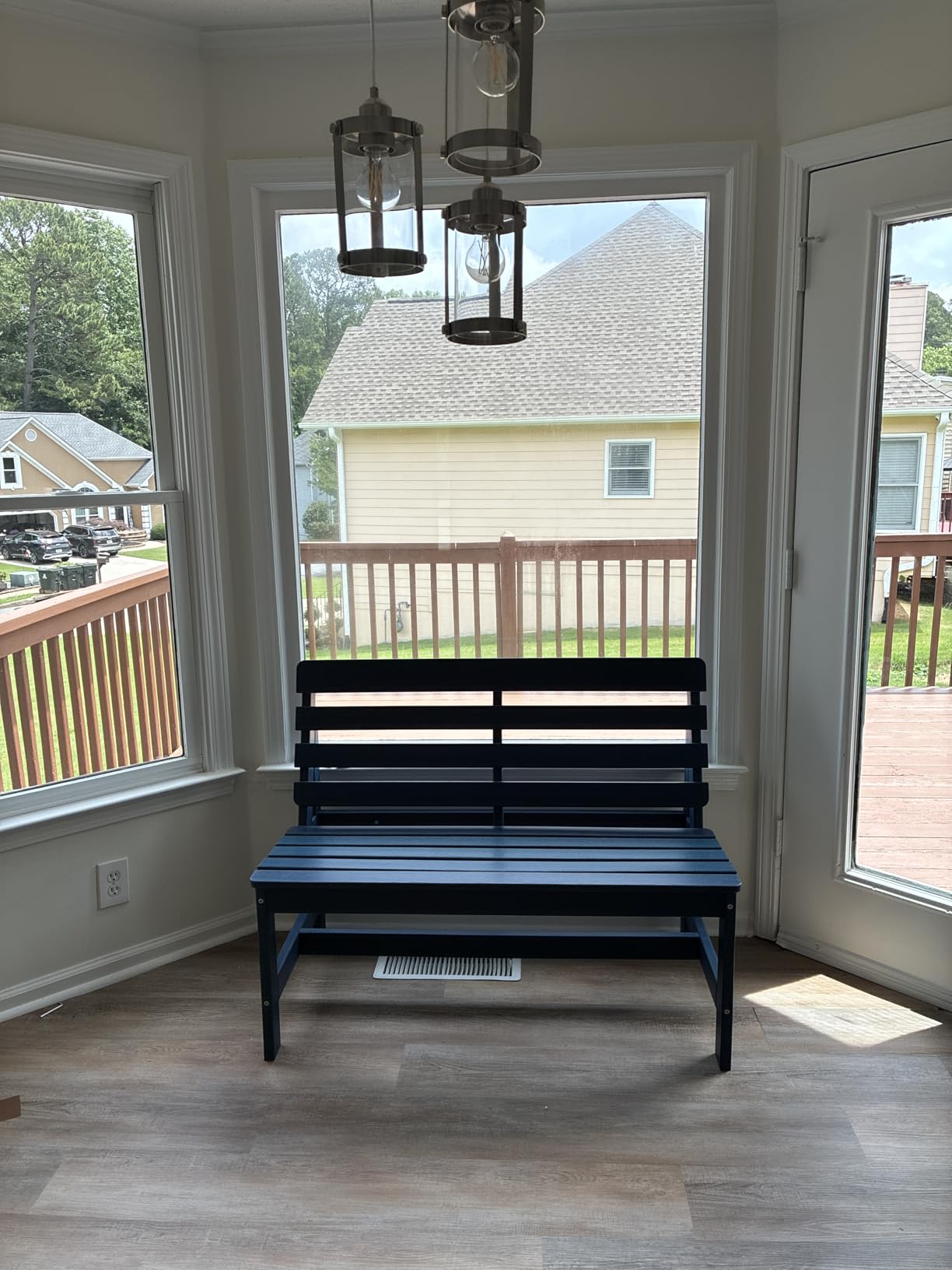 SERWALL Outdoor Bench, HDPE Outdoor Benches Weatherproof, 2-Person Garden Bench with 660 lbs Weight Capacity, Patio Benches for Outdoors, Garden, Porch, Backyard and Park, Black customer photo 1