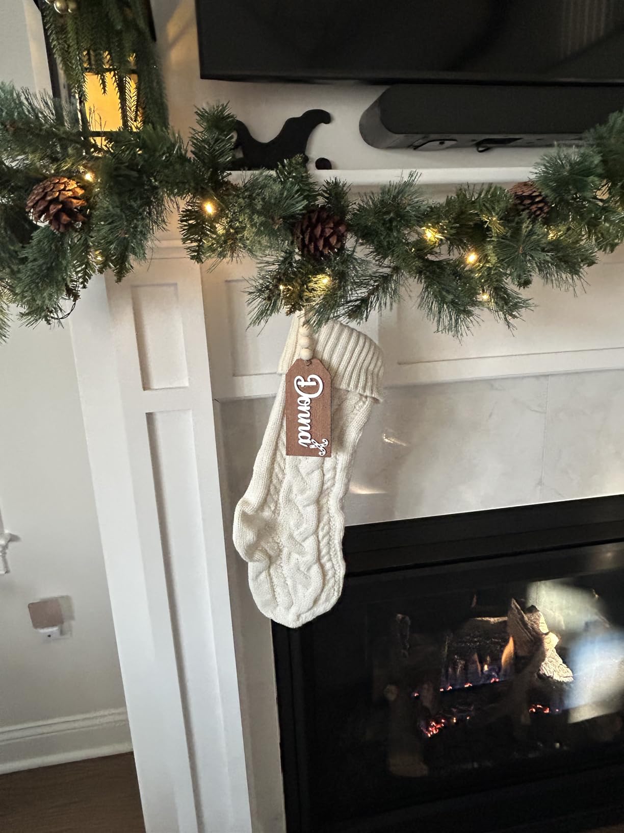 ELEGANTPARK Personalized Christmas Stockings 1 Pack Knit Christmas Stockings with Embroidered Names Red Green White Xmas Decoration for Fireplace Hanging Holiday Decoration for Family Kids 18 Inch customer photo 2