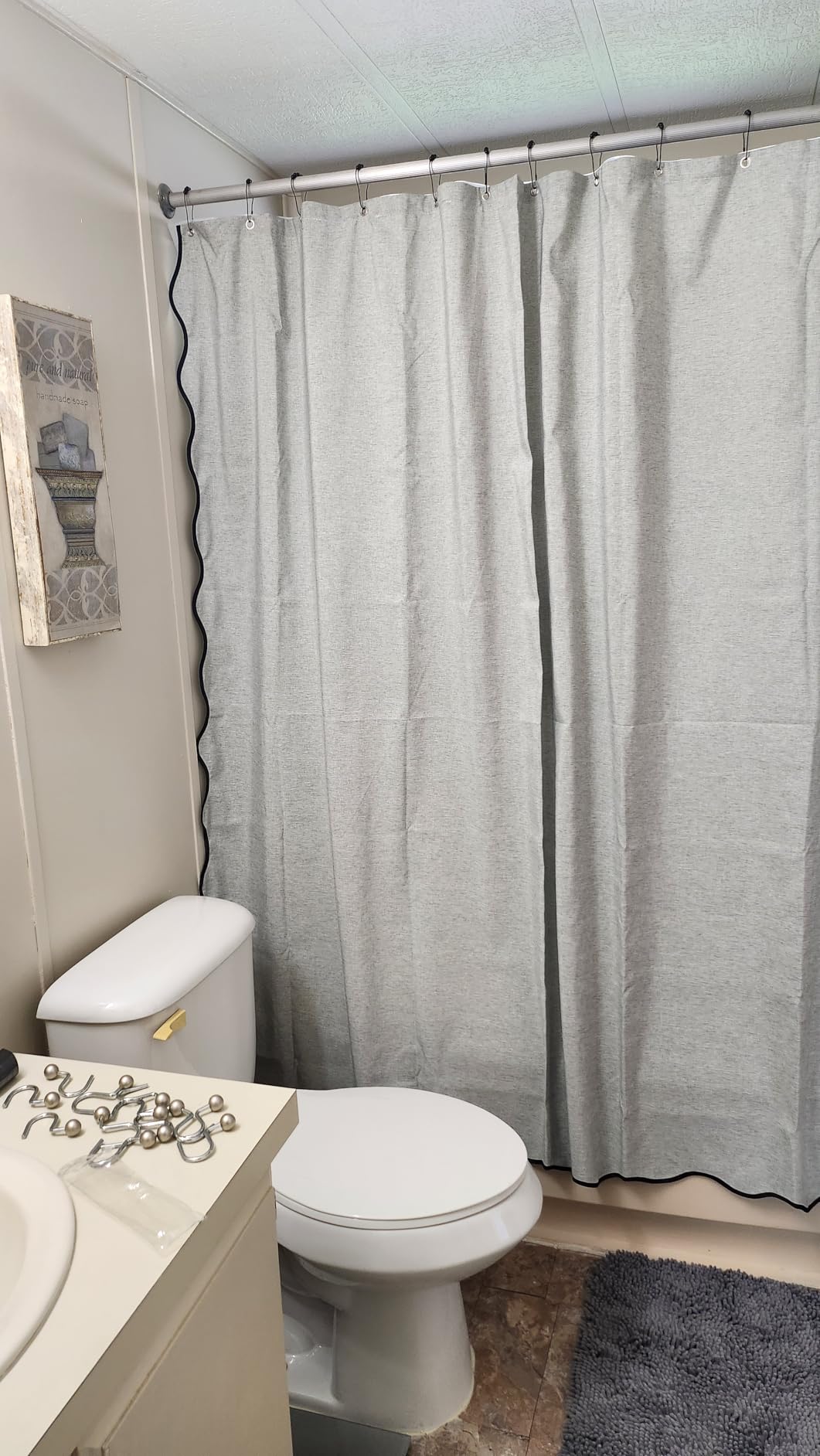 MIULEE Beige Scalloped Shower Curtain Linen Textured with 12 Metal Hooks Cute Heavy Duty Washable Waterproof Neutral Thick Cloth Shower Curtains with Black Border for Bathroom Bathtub, W72*L72 Cream customer photo 2