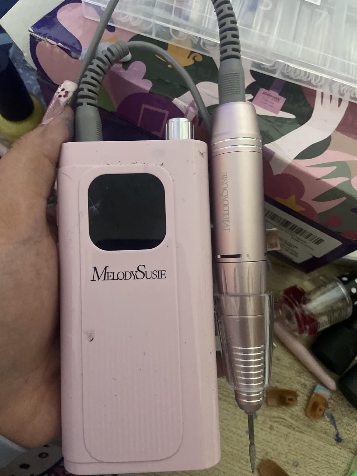 MelodySusie Entry-Level Clip-On Rechargeable Essential Nail Drill, SC300F 30000RPM E-File with LCD Display for All Manicure Shaping & Gel Removal, Ideal for Training,Nail Art Practice & Home Use, Pink customer photo 1