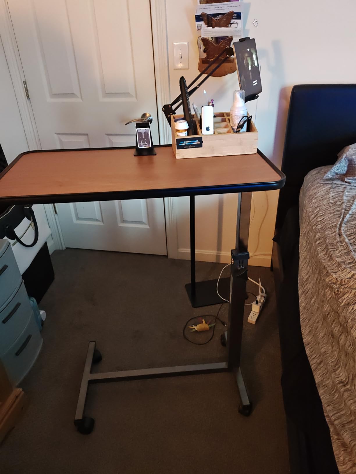 Medical king Adjustable Overbed Bedside Table with Wheels Bed Desk Over Bed with Wheels Hospital Table for Hospital and Home Use customer photo 2