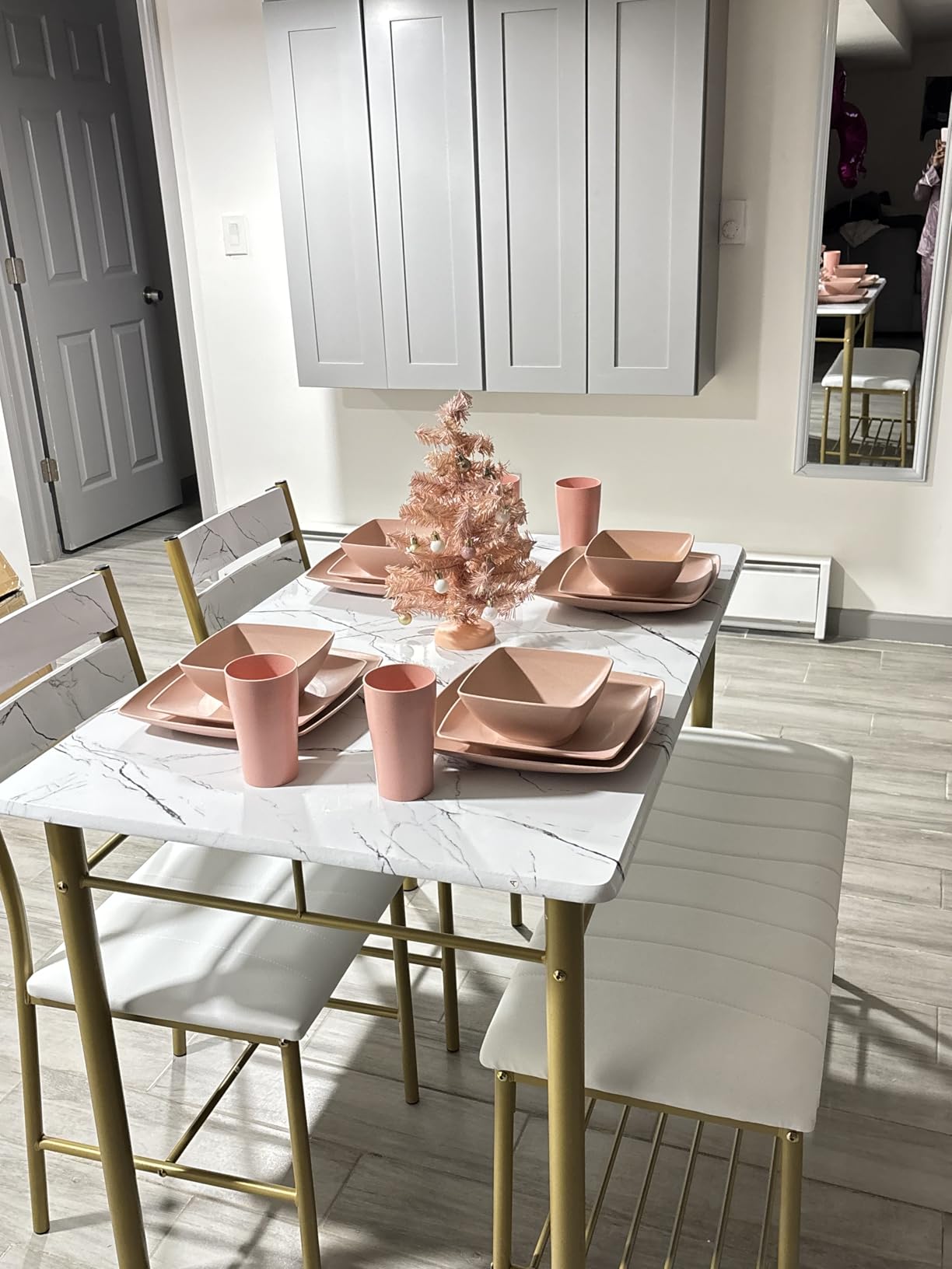 IRONCK Dining Table Set for 4, Kitchen Table with Upholstered Bench and 2 Chairs, Kitchen Table and Chairs Set for Small Space, Apartment, Gray customer photo 2