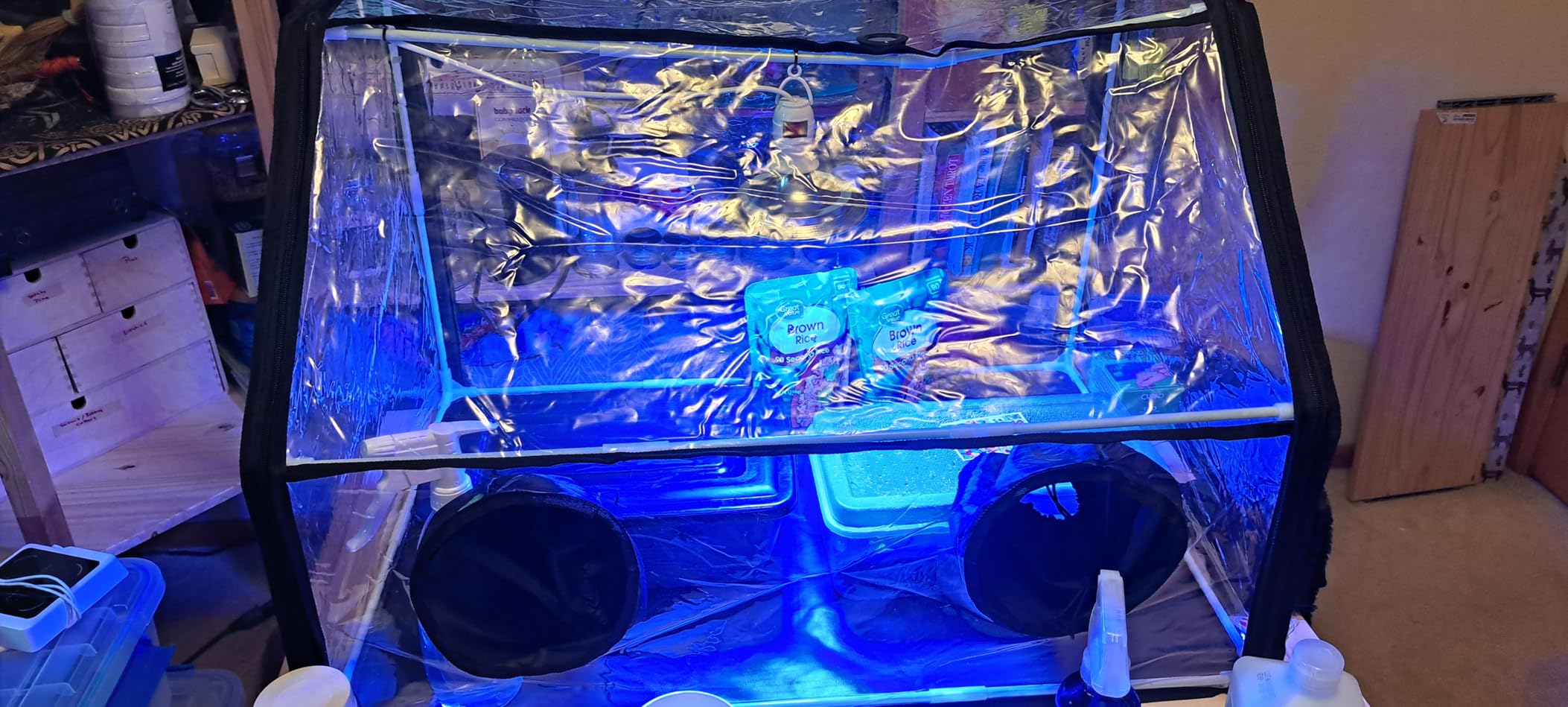 Meonum Mushroom Grow Tent and LED Growing Light Kit, 30 x 20 x 20 Inch Portable Large Still Air Box, Mycology Mushroom Growing Kit, Indoor Propagation Stations with 48 LED Mushroom Grow Lamp (Black) customer photo 2