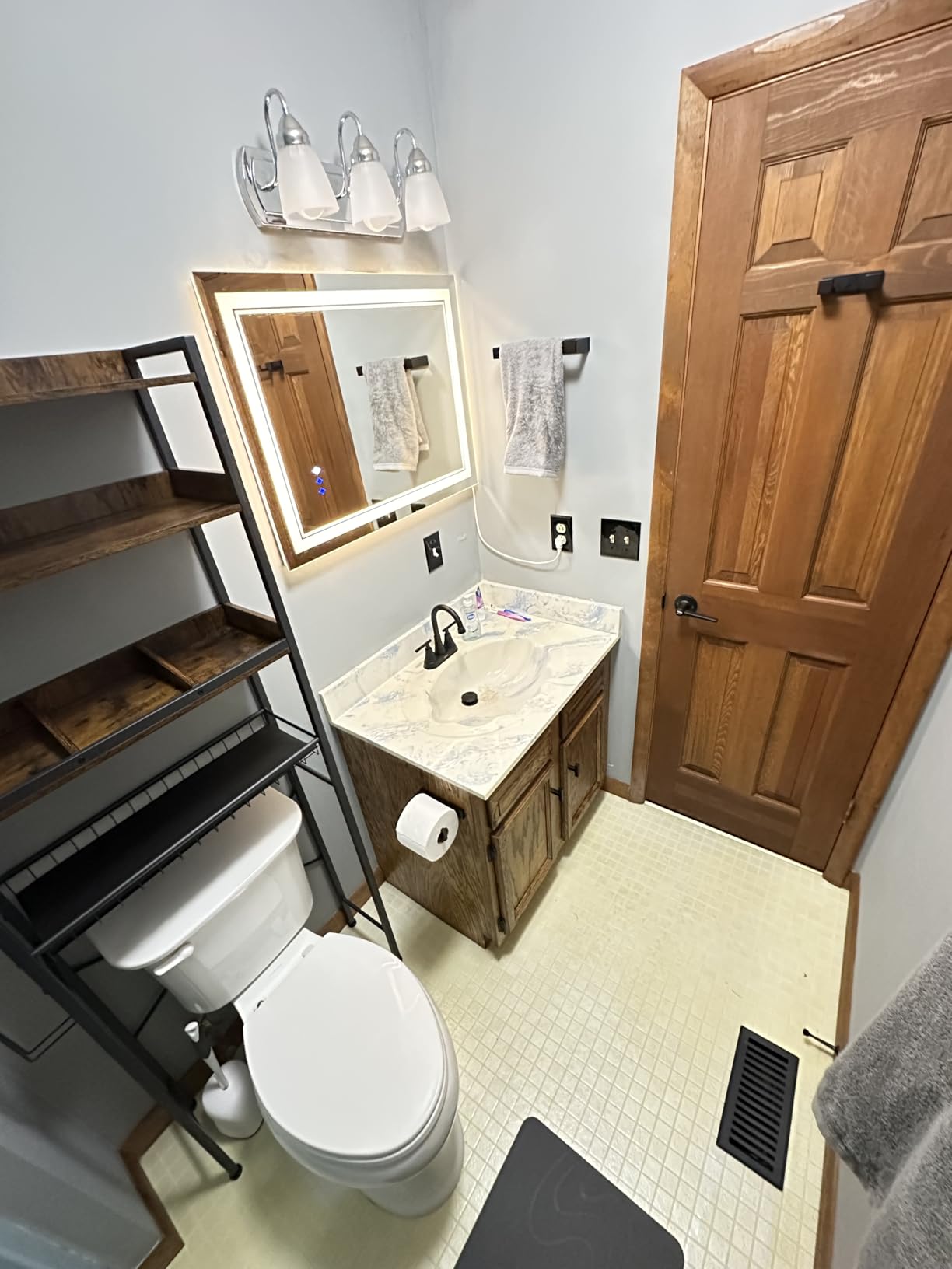 Over-The-Toilet Storage Shelf,4-Tier Bathroom Organizer Cabinet Rack And Storage Over Toilet With Shelf Waterproof Feet Pad And Basket,Multifunctional Space Saver Freestanding Bathroom Shelves(Brown) customer photo 2