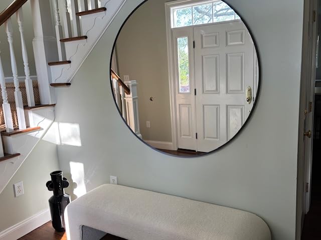 VooBang Large Black Round Bathroom Mirror, 48 inch Circle Wall Mounted Hanging Mirror with Simple Modern Circular Metal Frame for Hallway, Entryway, Living Room, Black Frame customer photo 1
