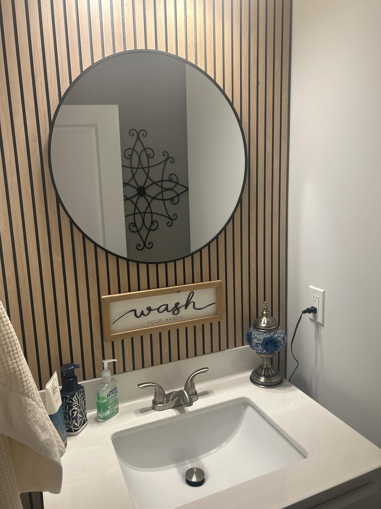 VooBang Large Black Round Bathroom Mirror, 48 inch Circle Wall Mounted Hanging Mirror with Simple Modern Circular Metal Frame for Hallway, Entryway, Living Room, Black Frame customer photo 2