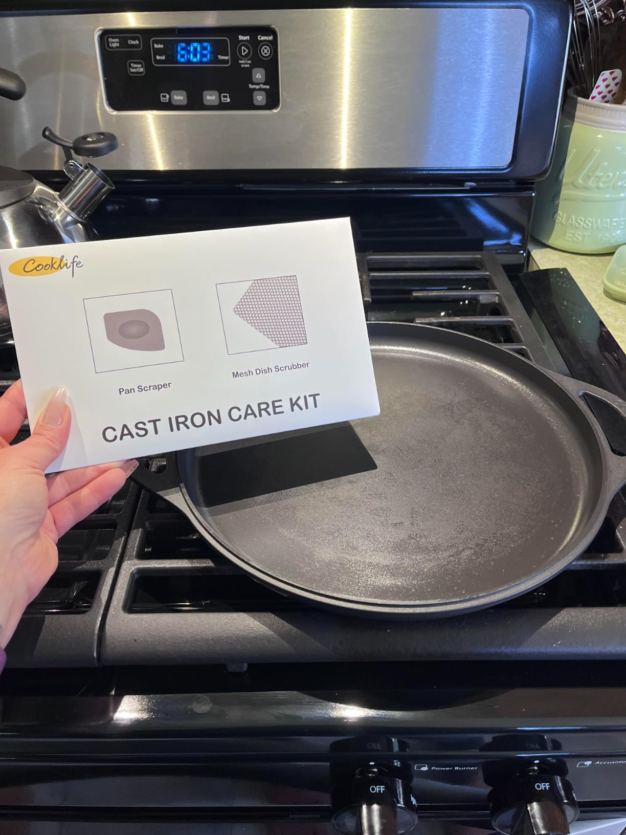 COOKLIFE 12 Inch Lightweight Pre-Seasoned Cast Iron Griddle - Smooth Polished Surface, Easy to Clean Cast Iron skillets Use in the Oven, on the Stove or Grill, Over a Campfire customer photo 2