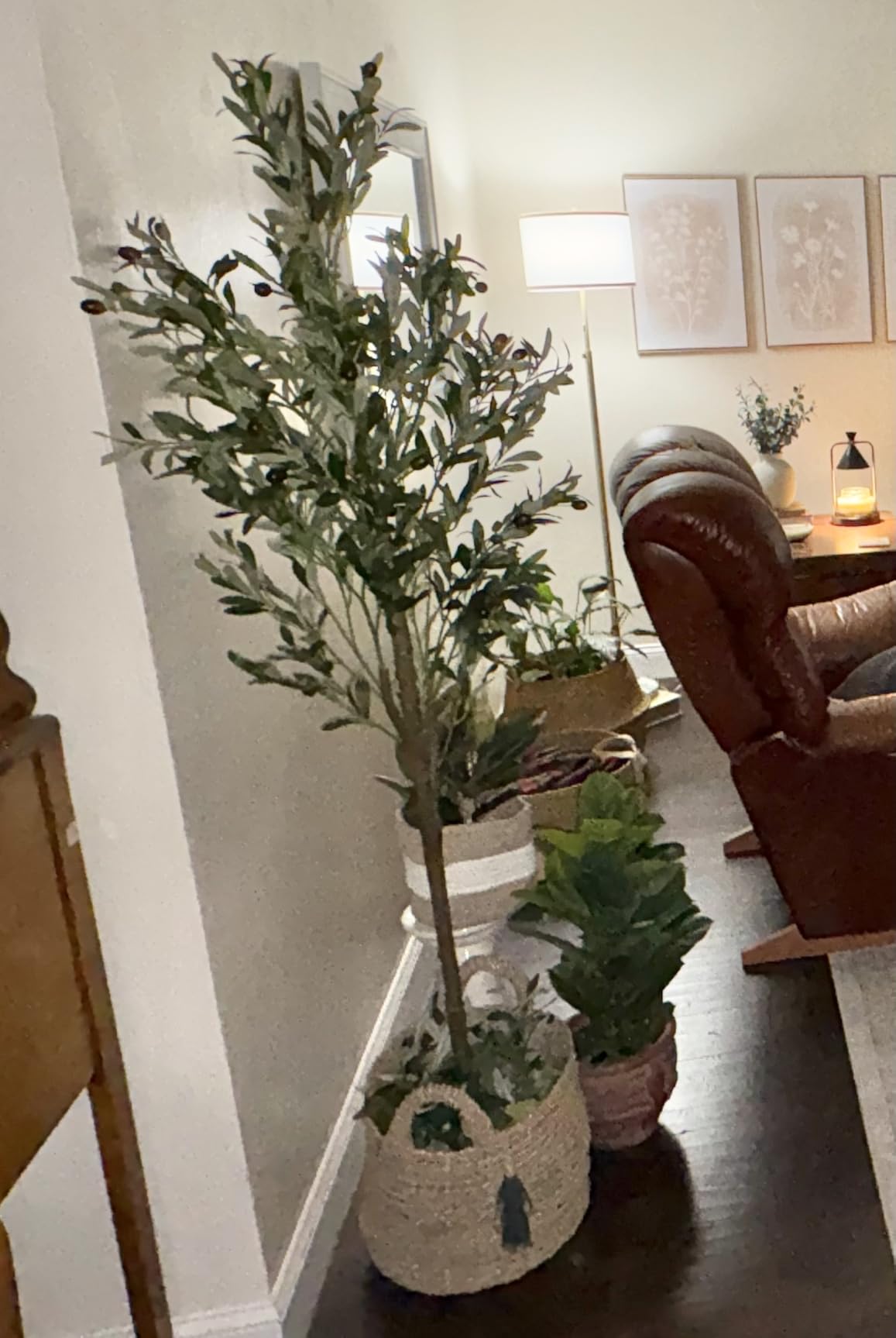 6FT Artificial Olive Tree - Indoor Tall Faux Olive Trees with Planter&Basket, Large Fake Olive Silk Tree Realistic Olive Plants with Branches and Fruits for Home Decor Office Living Room customer photo 1