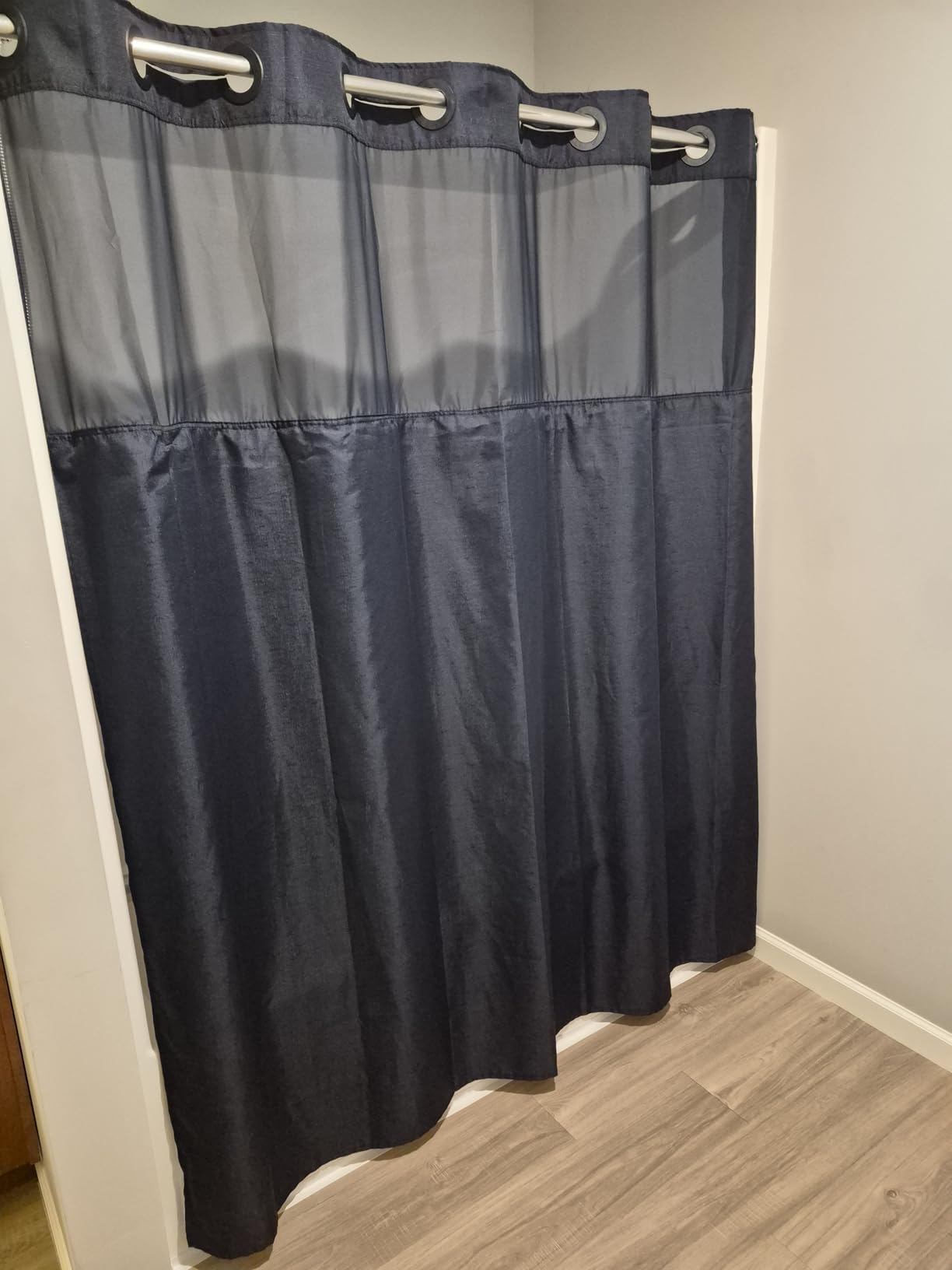 SORTTO No Hook Slub Textured Shower Curtain with Snap in Liner - Black Fabric Outer Curtain & Waterproof Inner Liner, Hotel Style with See Through Top Window, 71x74 in customer photo 1