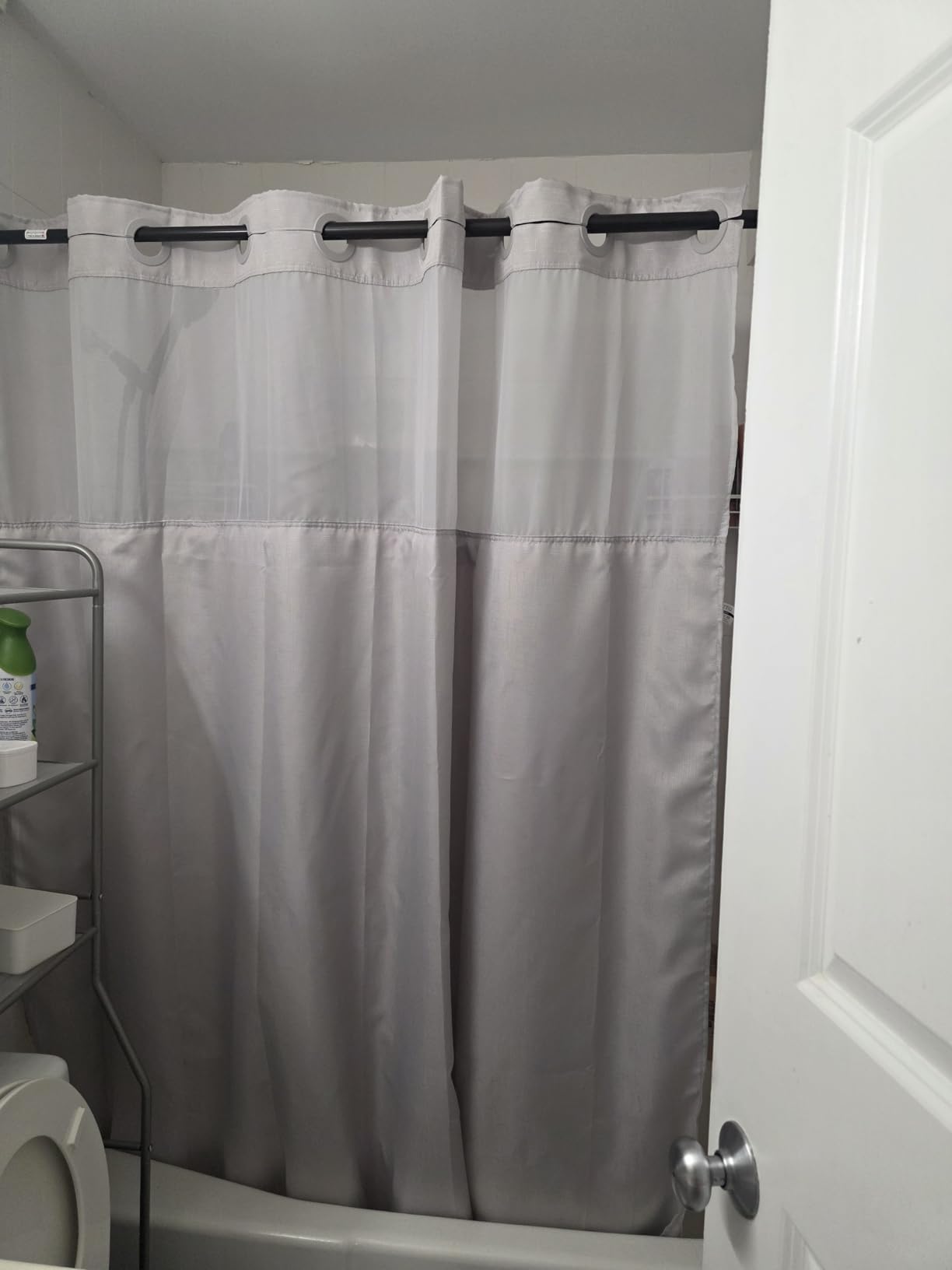 SORTTO No Hook Slub Textured Shower Curtain with Snap in Liner - Black Fabric Outer Curtain & Waterproof Inner Liner, Hotel Style with See Through Top Window, 71x74 in customer photo 2