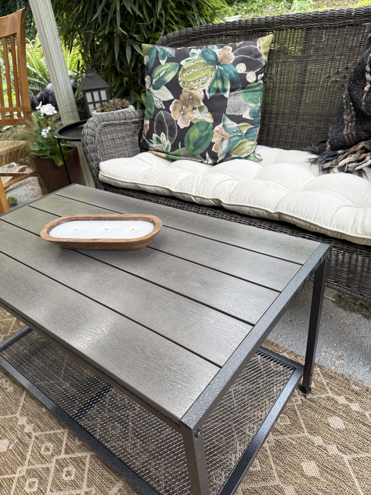 ODK Outdoor Coffee Table with Double-Layer Storage, Rectangle Weather-Resistant Patio Coffee Table for Garden, Balcony, Hot Tub, Poolside, Heavy-Duty Metal Frame, Black customer photo 2