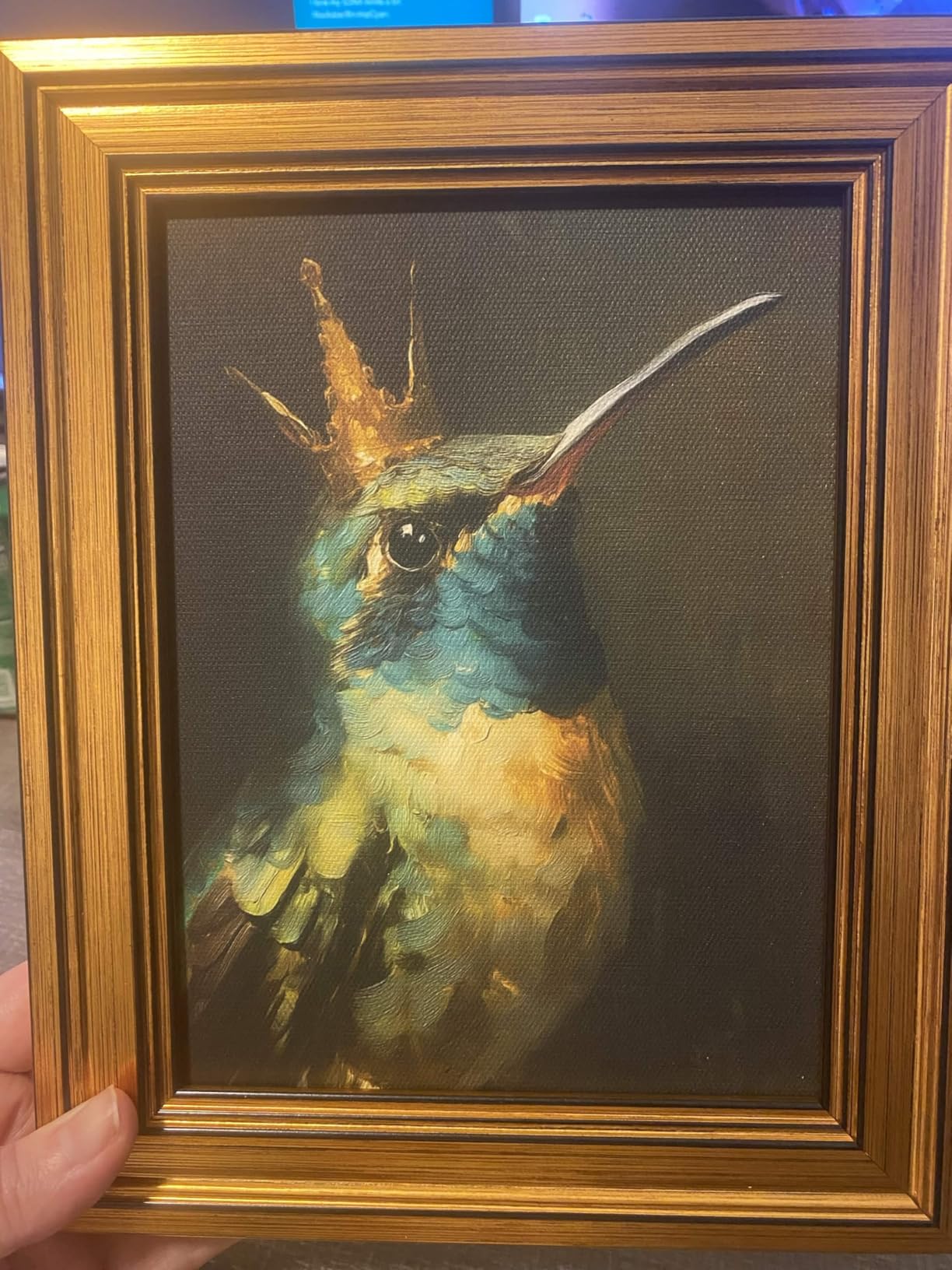 VIYYIEA Vintage Gold Framed Wall Art, Sketch Birds Canvas Painting, Cute but Exquisite Wall Decor, No Glass No Glare, Suitable for Bedside Tables, Foyer, Bookshelves, Hummingbird - 10L x 8W customer photo 1