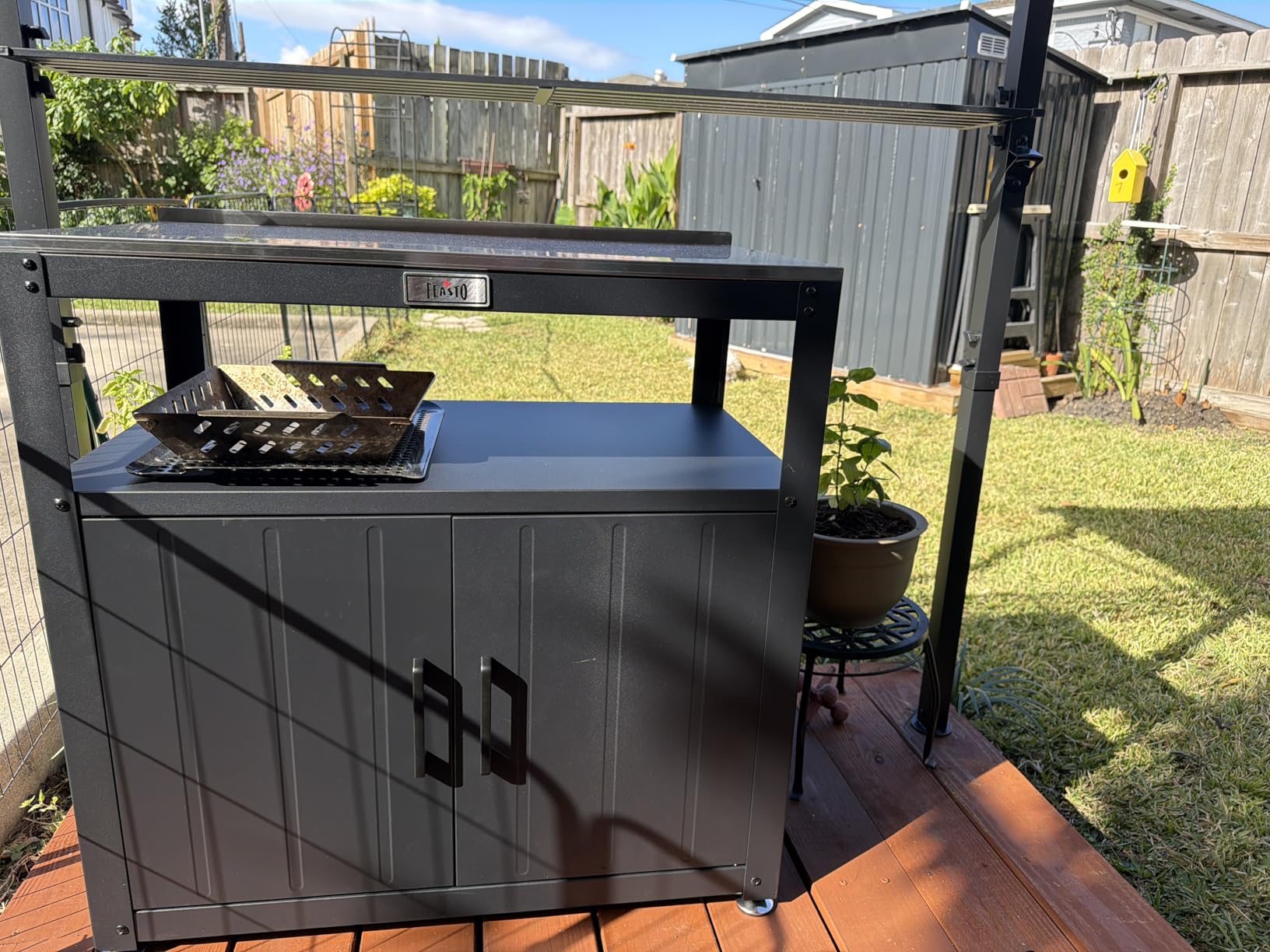 Feasto Outdoor Potting Bench with Storage Cabinet, Garden Work Bench and Potting Table, Stainless Steel Tabletop Potting Station for Patio Lawn Greenhouse Gardening customer photo 1