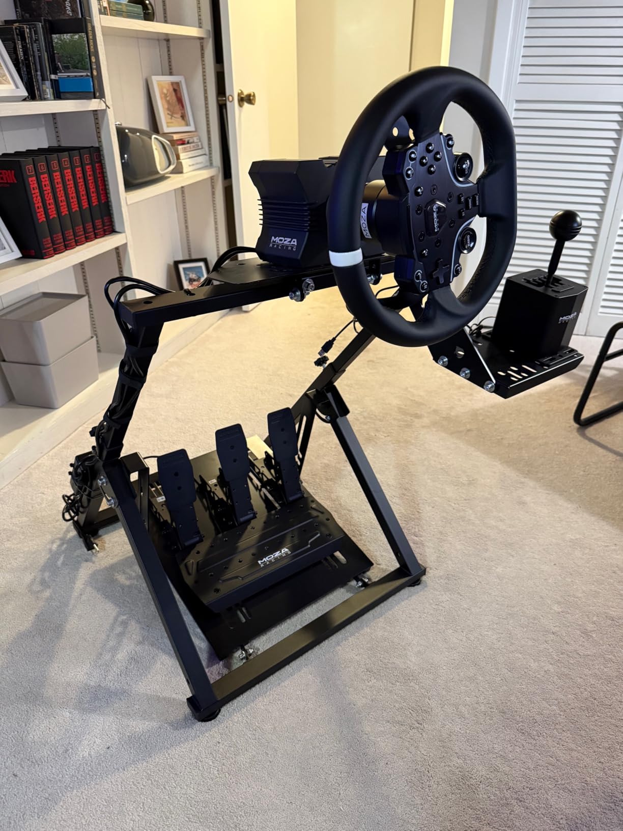 Gazzyt Foldable Racing Wheel Stand Adjustable Racing Cockpit Fit for Logitech R5 R9 G29, for Thrustmaster T248 T500, for Fanatec Sturdy Gaming Stand,Space-Saving Design Wheel and Pedals Not Included customer photo 1
