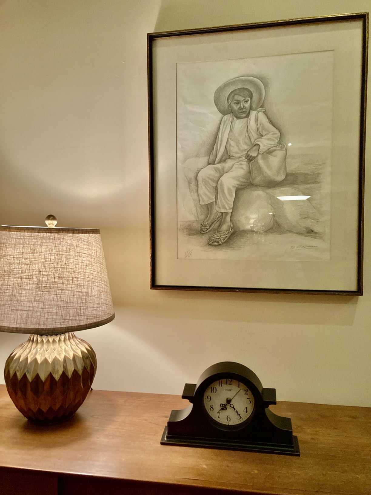 OCEST Vintage Farmhouse Mantel Clock - 13 x 7 Inch Quartz Gilt Finish Battery Operated, Plastic Napoleon Classic Desk & Shelf Décor for Living Room Office Tabletop Bedroom (Walnut Brown) customer photo 2