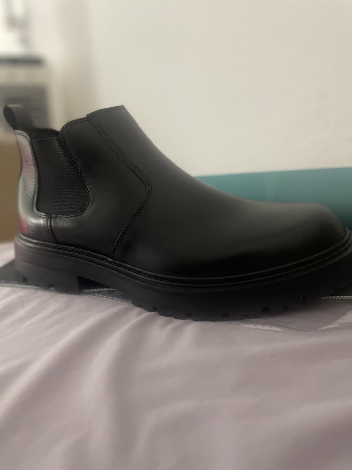 Men's Wide Toe Box Platform Chelsea Boots Slip-On Casual Ankle Dress Boot customer photo 1